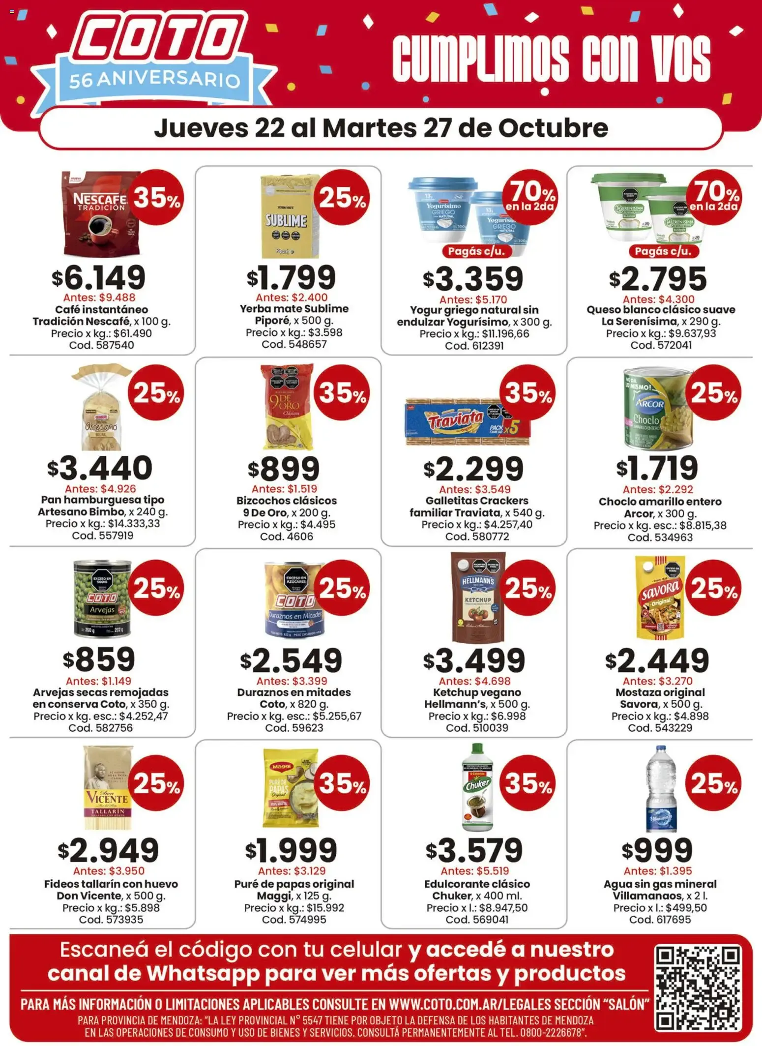 Ofertas de Coto 56 Aniversario 22 de octubre al 27 de octubre 2026 - Página 1 del catálogo