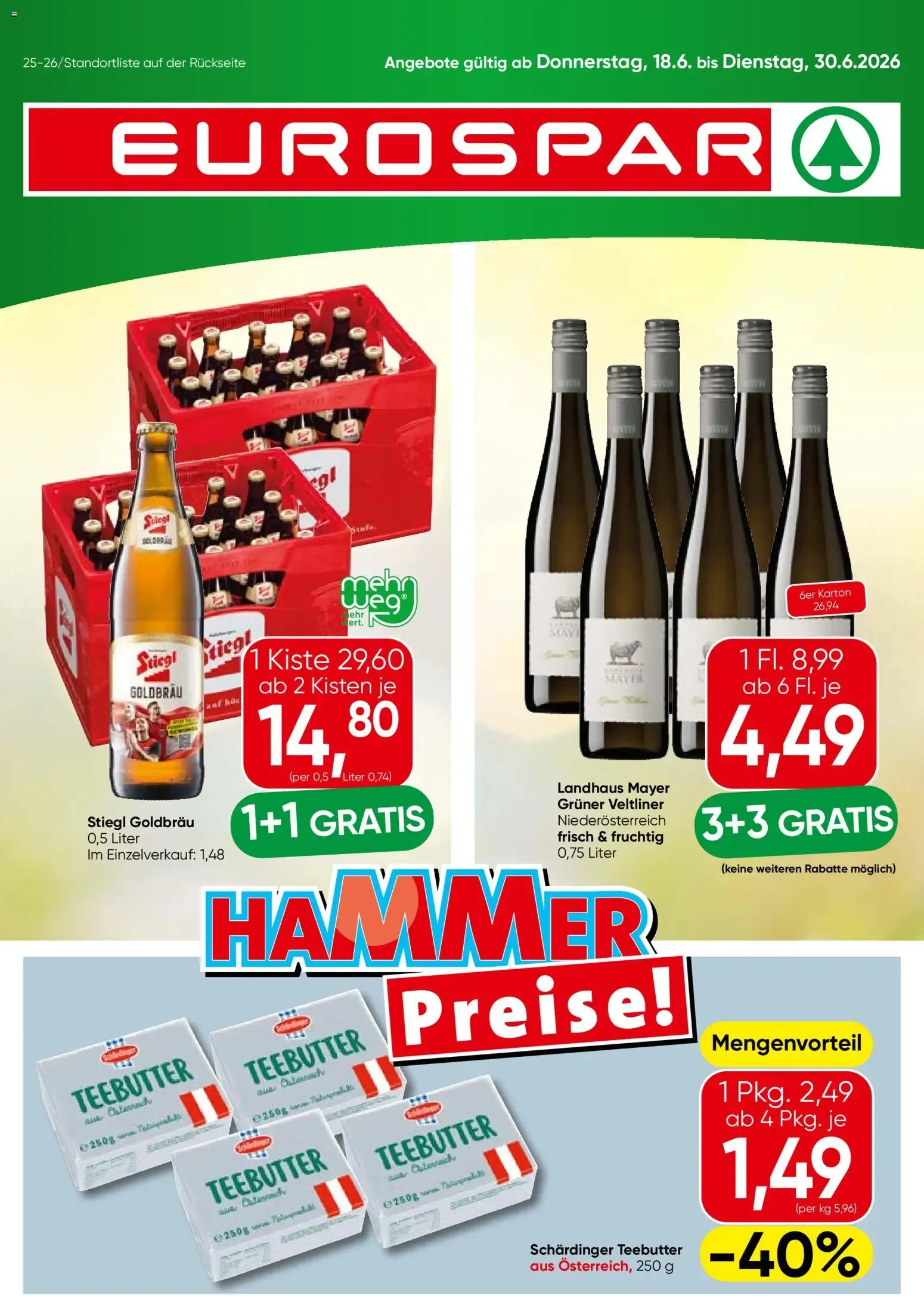 Eurospar Flugblatt von 18.06.2026 - Aktuelle Angebote von 18. Juni bis 30. Juni 2026 - Flugblätt seite 1