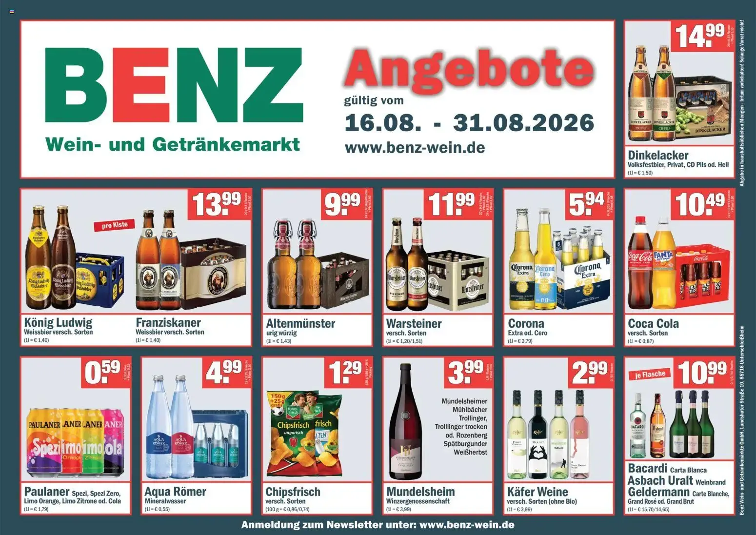 Benz Getränke Prospekt vom 16.08.2026 – Angebote online von 16. August bis 31. August 2026 - Prospekt seite 1