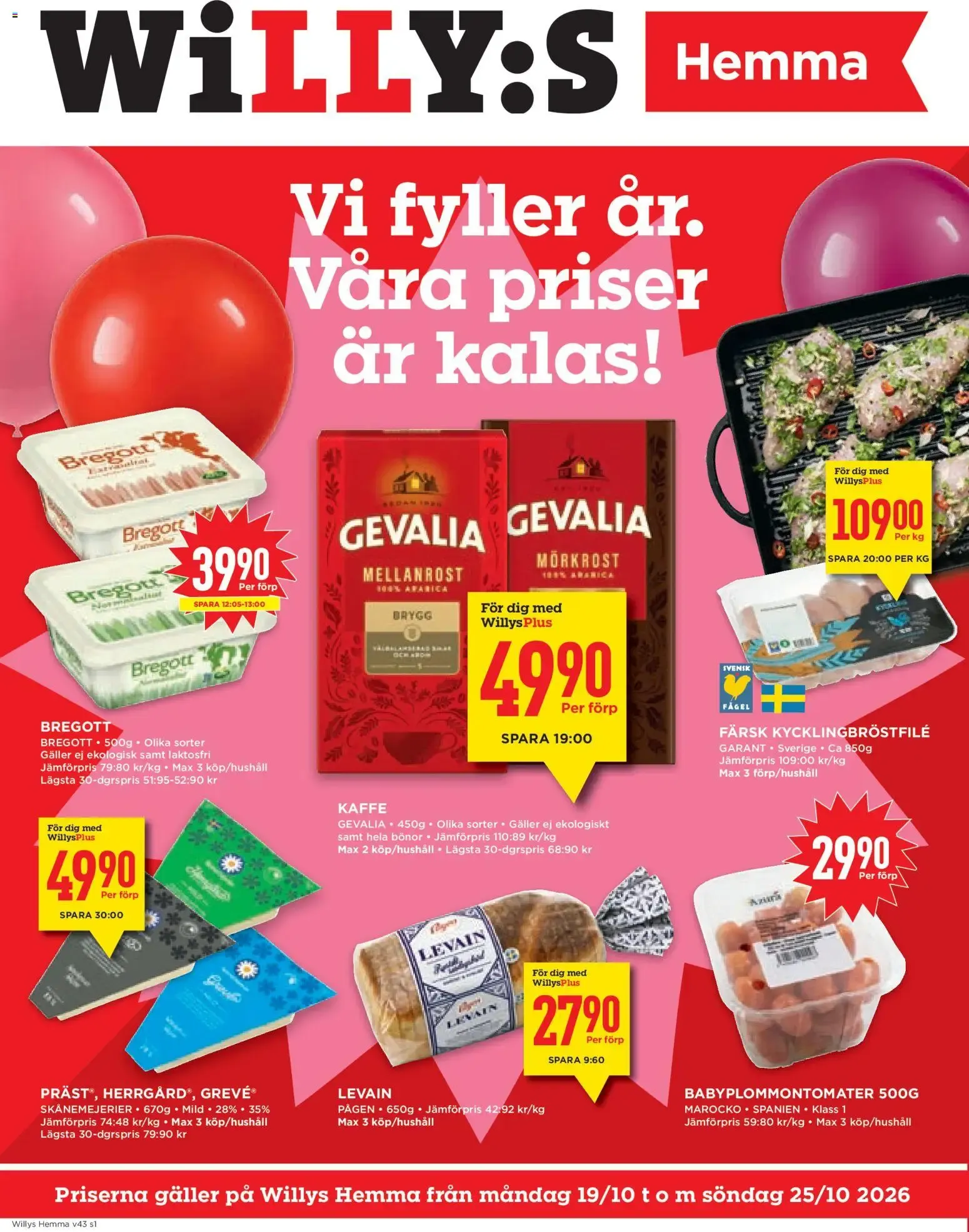 Willys Hemma: Vi fyller år. Våra priser är kalas! från 19 oktober till 25 oktober 2026 - Reklamblad sidor 1