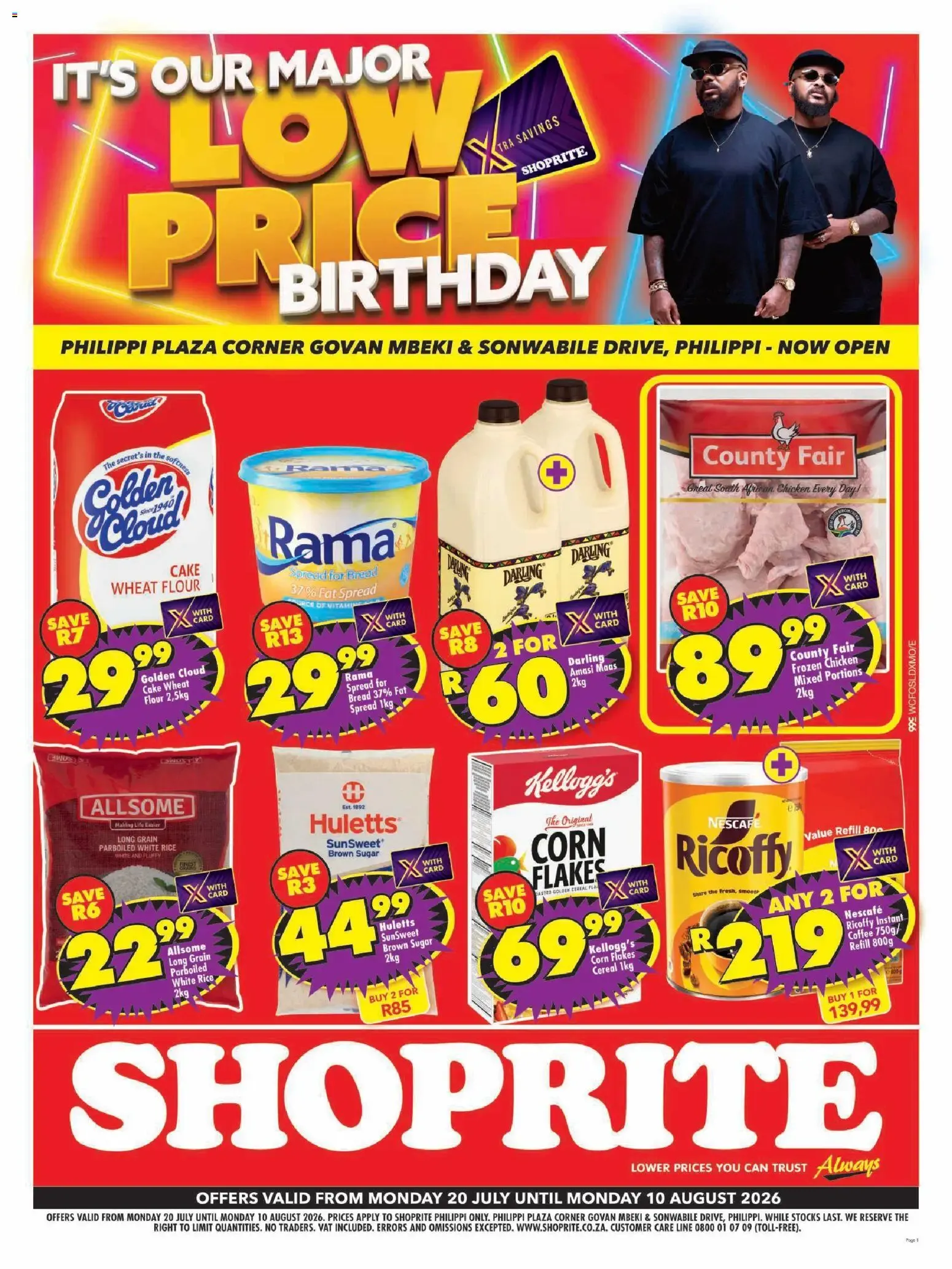 Shoprite: Our Major Low Price Birthday - Philippi Store Opening Offers from 20 July to 10 August 2026 - Catalogue Page 1