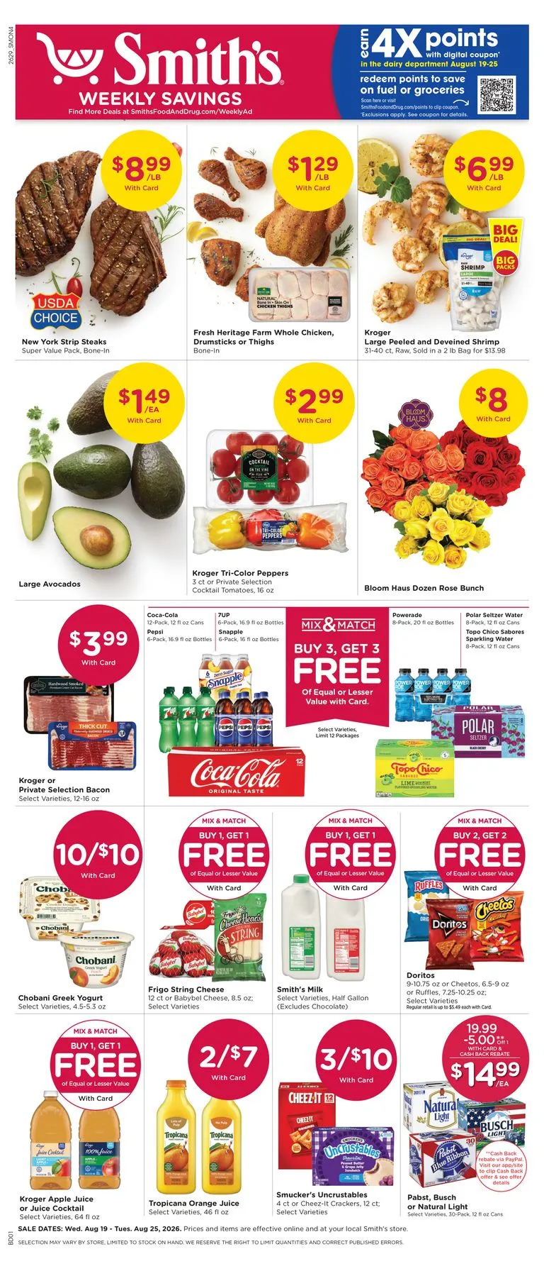 Weekly promotion Current Smith's leaflet valid from Wednesday 08/19/2026 to Tuesday 08/25/2026 spanning from August 19 to August 25 2026 - Page 1 for Catalogue 365