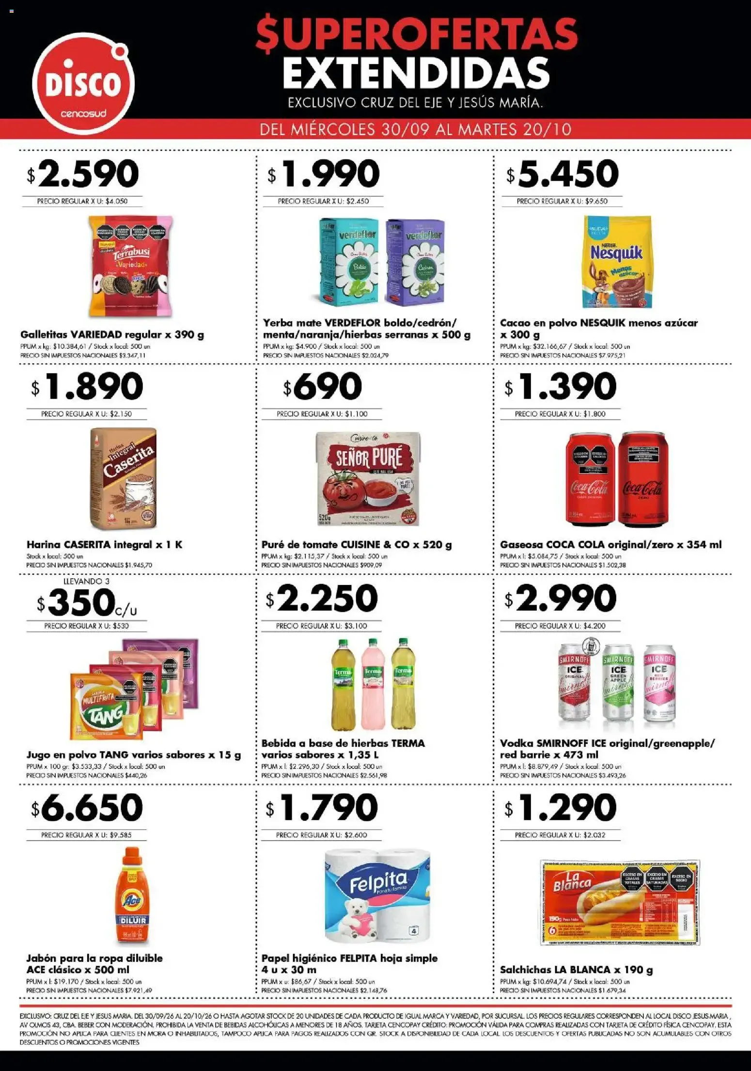 Ofertas de Disco - Superofertas extendidas - Cruz del Eje y Jesus Maria del 30/09/2026 - 20/10/2026 30 de septiembre al 20 de octubre 2026 - Página 1 del catálogo