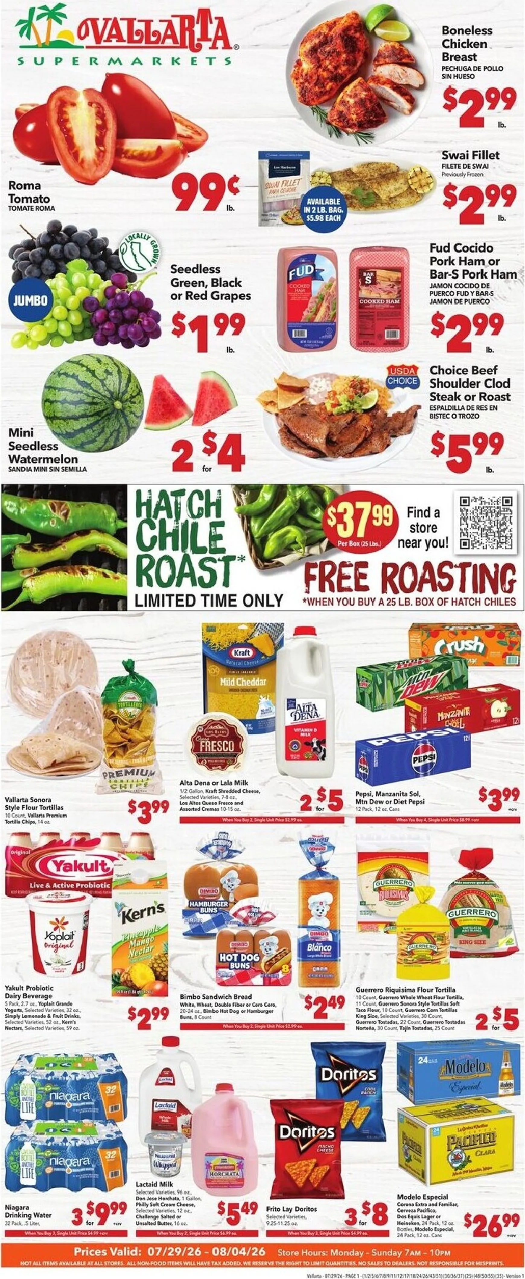 Weekly ad Current Vallarta leaflet valid from Wednesday 07/29/2026 to Tuesday 08/04/2026 from July 29 to August 4 2026 - Page 1