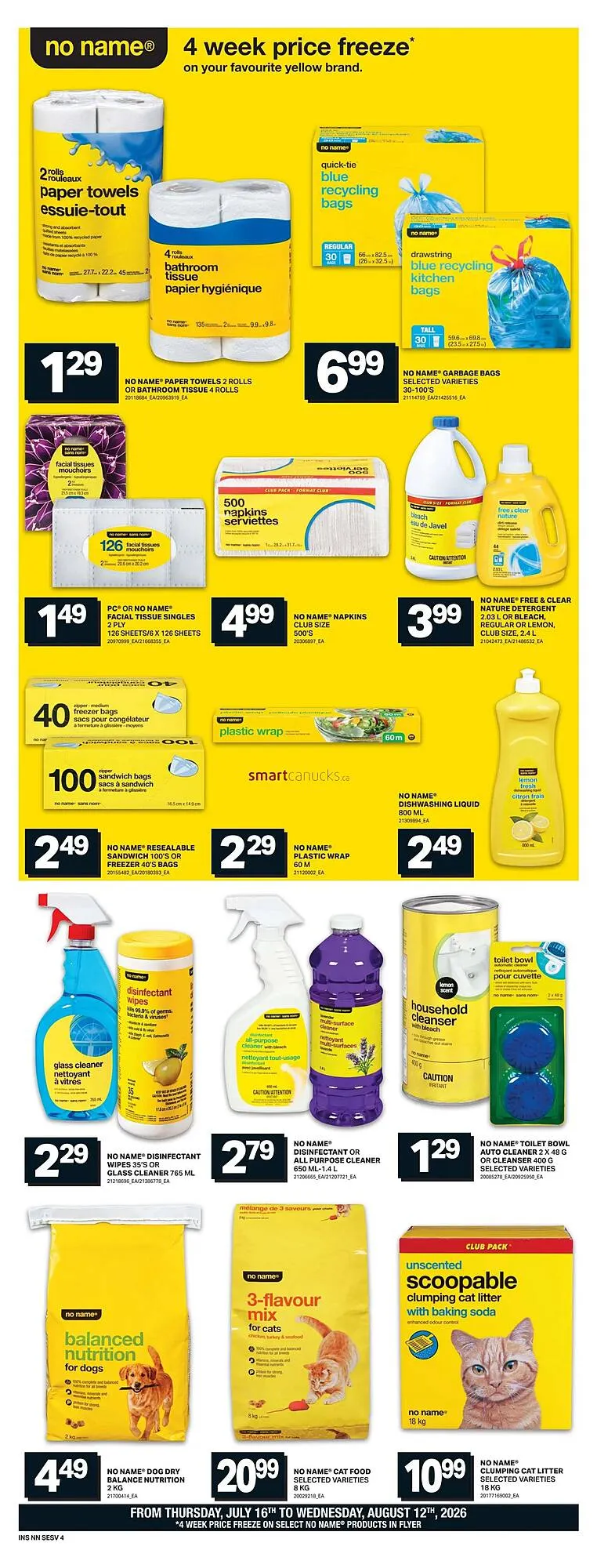 Freshmart - 4 Week Price Freeze on No Name Products from July 16 to August 12 2026 - flyer page 10