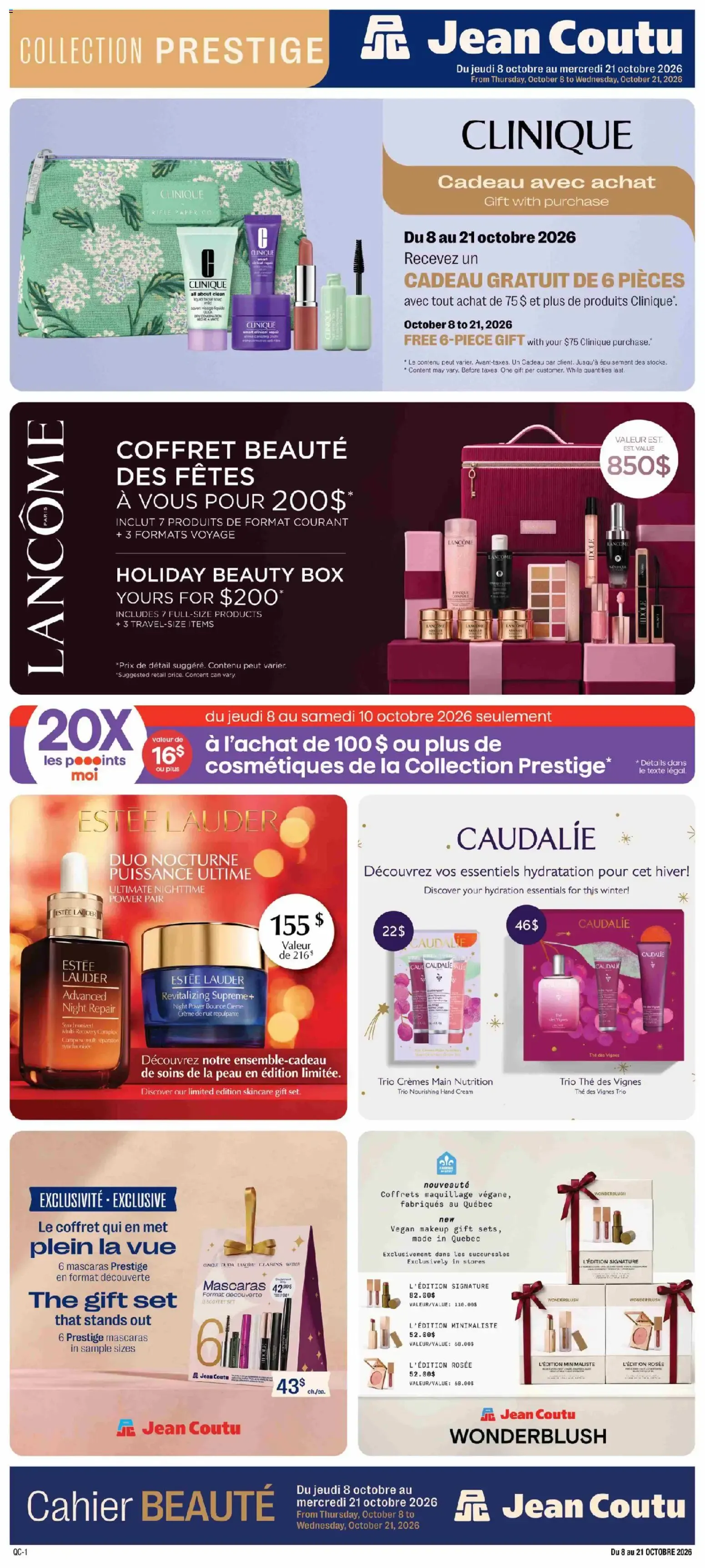 Jean Coutu - Cahier BEAUTÉ - Collection Prestige from October 8 to October 21 2026 - flyer page 1