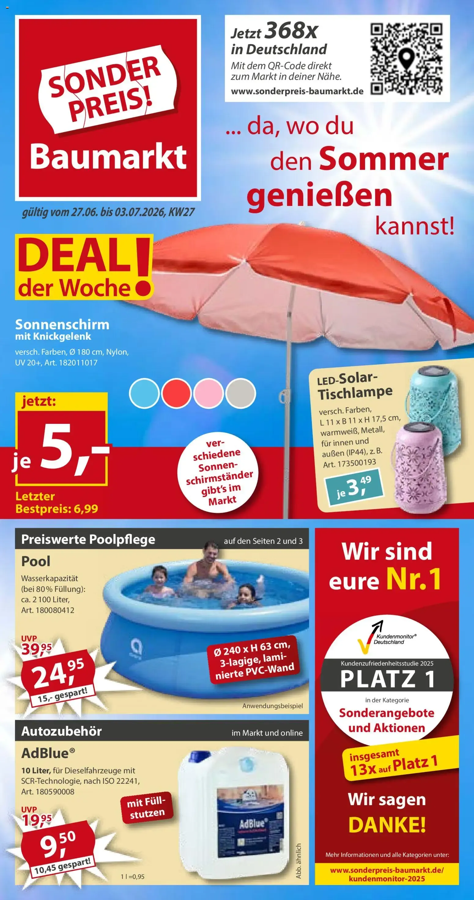 Sonderpreis Baumarkt Prospekt (ab 27.06.2026) zum Blättern von 27. Juni bis 3. Juli 2026 - Prospekt seite 1