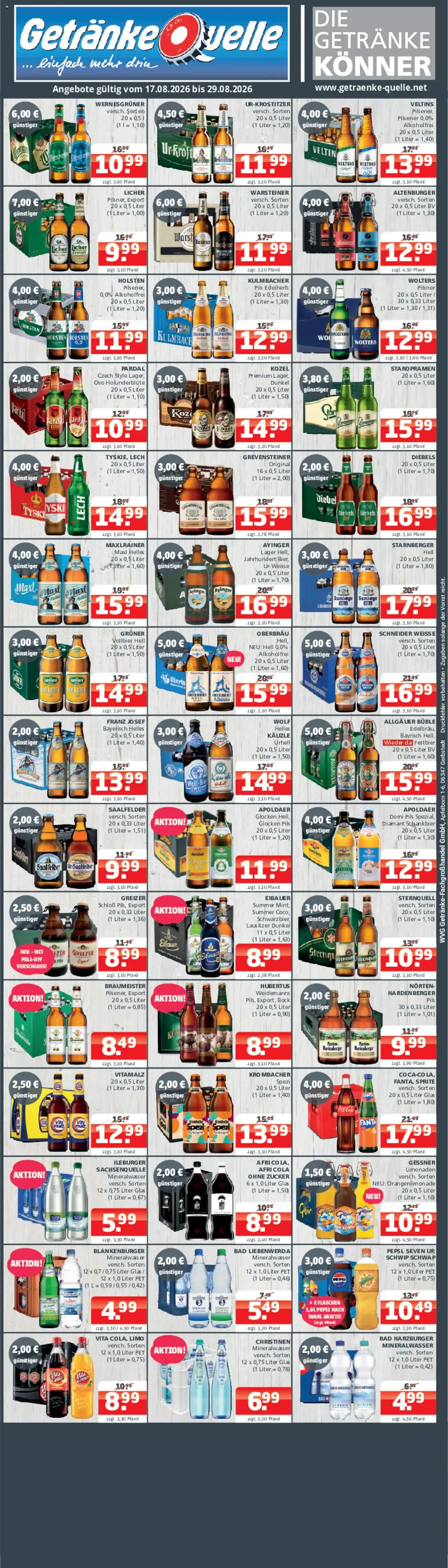 Getränke Quelle Prospekt (ab 17.08.2026) zum Blättern von 17. August bis 29. August 2026 - Prospekt seite 1