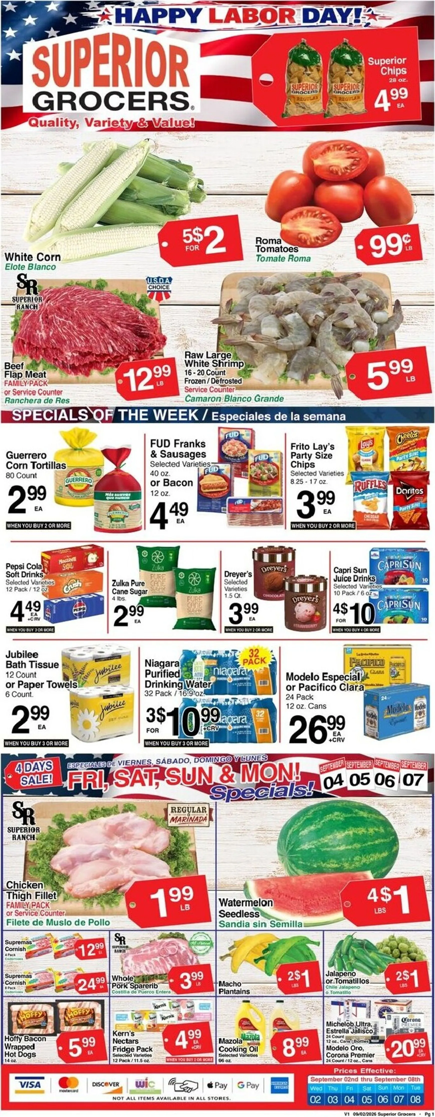 Weekly promotion Current Superior Grocers leaflet valid from Wednesday 09/02/2026 to Tuesday 09/08/2026 spanning from September 2 to September 8 2026 - Page 1 for Catalogue 365