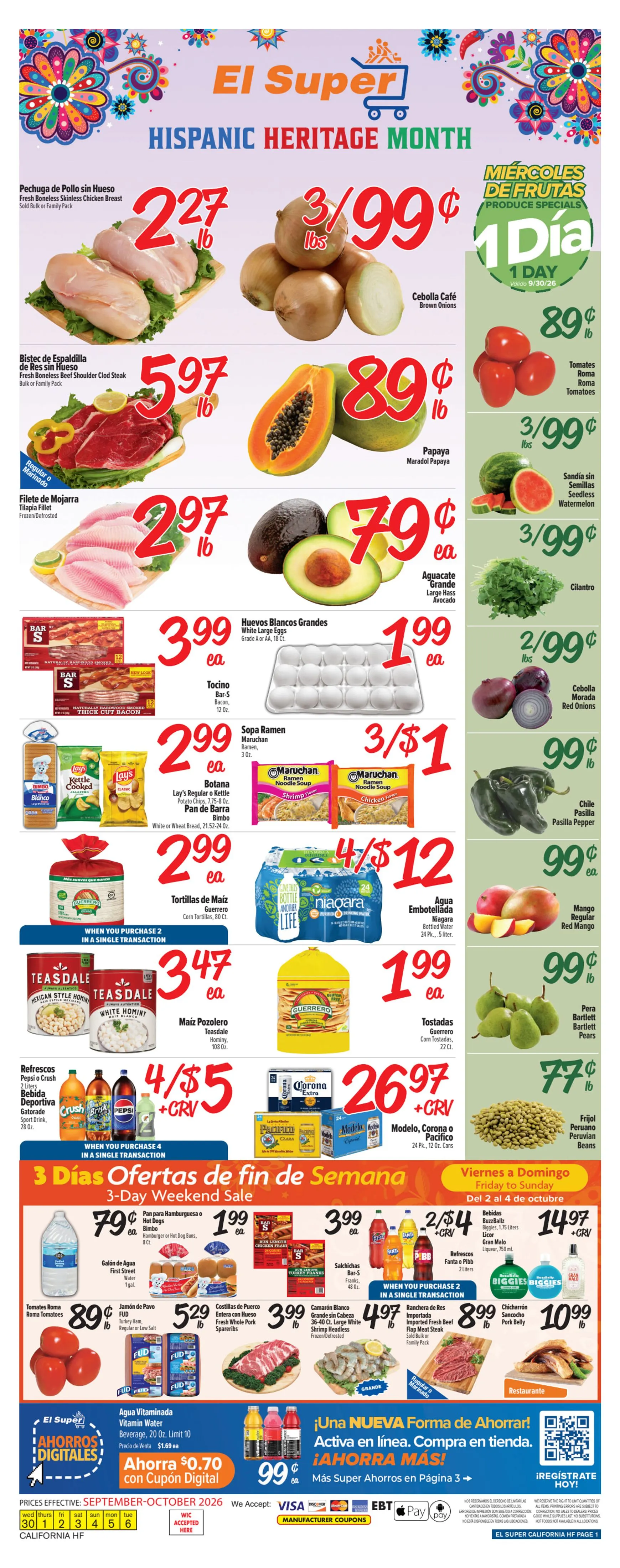 Current El Super leaflet valid from Wednesday 09/30/2026 to Tuesday 10/06/2026