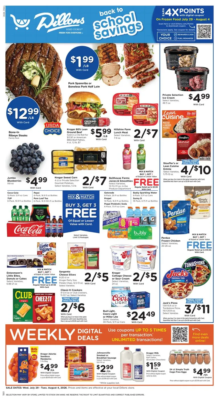 Weekly ad Dillons back to school savings leaflet from July 29 to August 4 2026 - Page 1