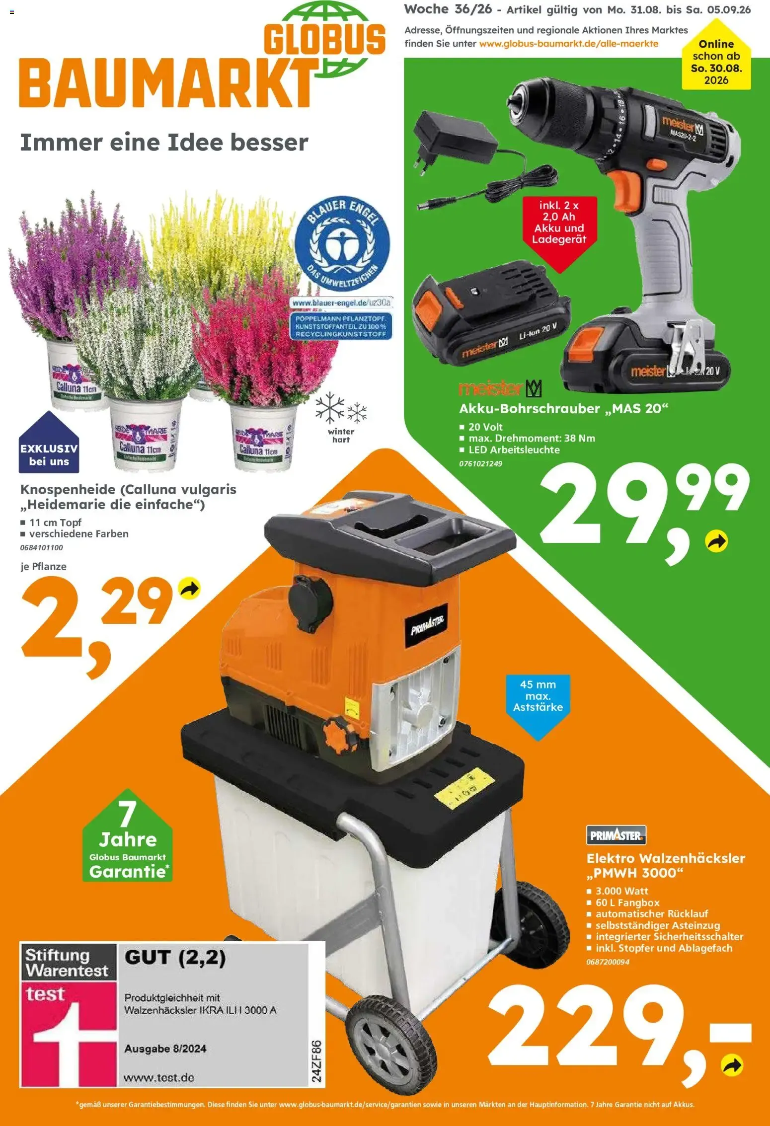 Globus Baumarkt - Aktionswoche 36/26 von 31. August bis 5. September 2026 - Prospekt seite 1