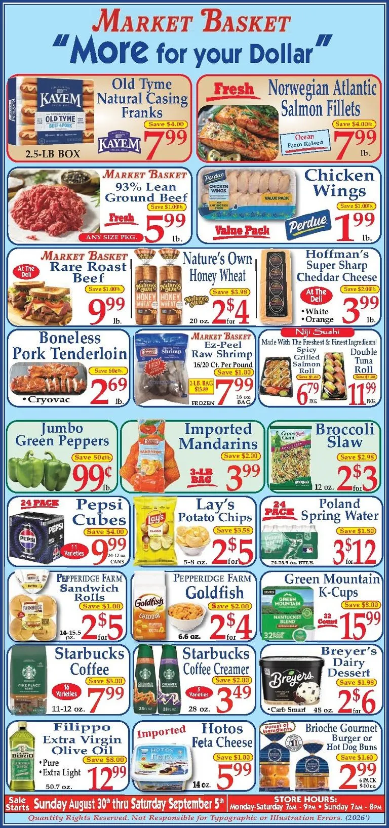 Current Market Basket leaflet valid from Sunday 08/30/2026 to Saturday 09/05/2026