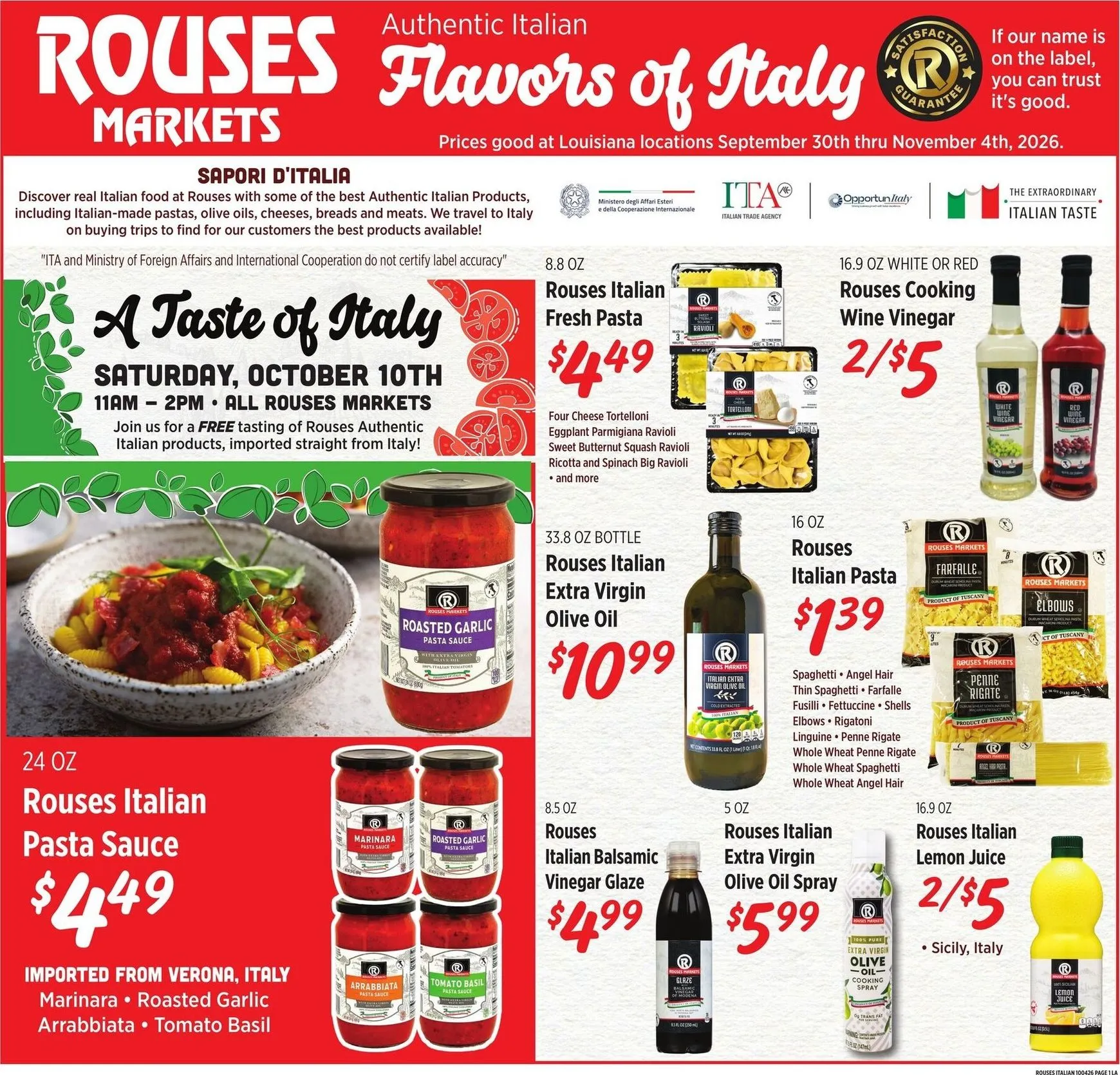 Current Rouses Markets - Italian leaflet valid from Wednesday 09/30/2026 to Wednesday 11/04/2026