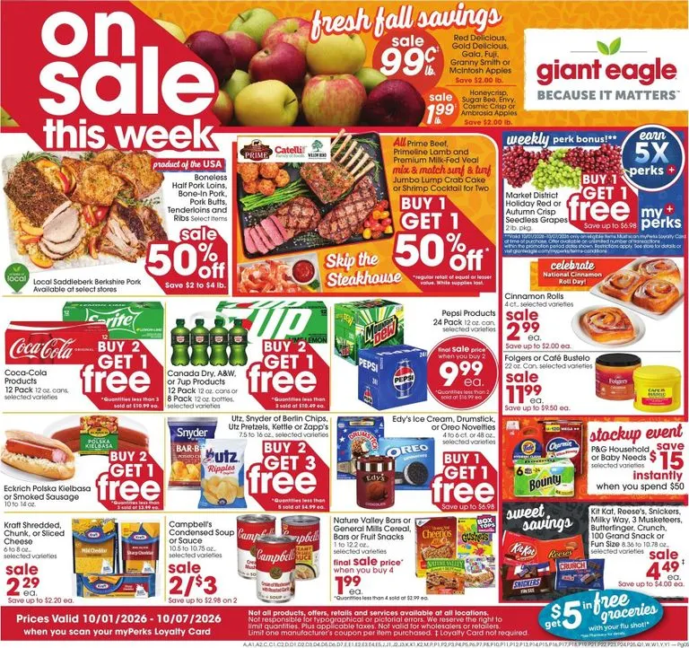 Weekly ad Current Giant Eagle leaflet valid from Thursday 10/01/2026 to Wednesday 10/07/2026 from October 1 to October 7 2026 - Page 1