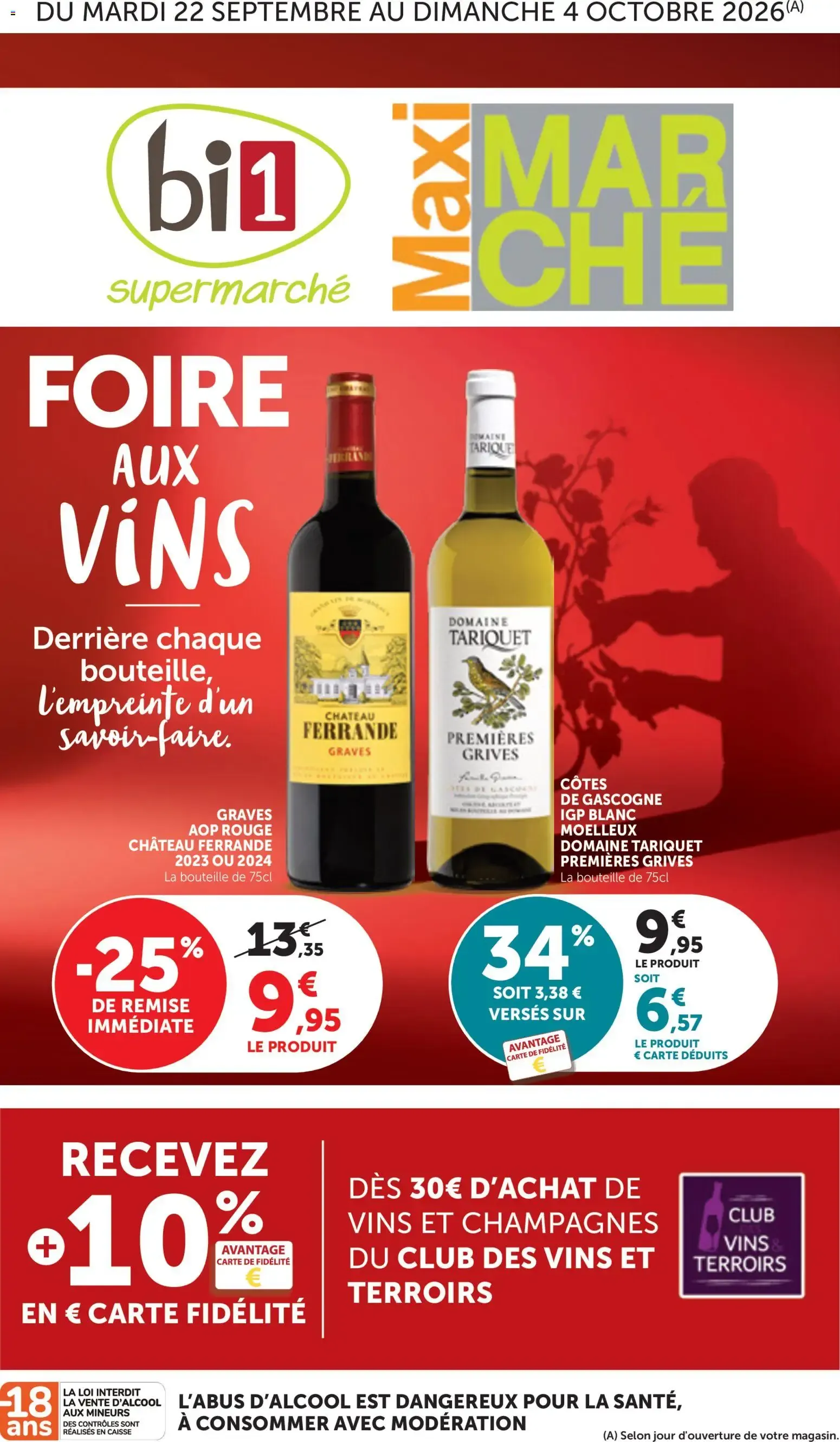 bi1 Foire aux vins Maxi marché à partir du 22/09/2026 - promo en ligne du 22 septembre au 4 octobre 2026 - Catalogue page 1