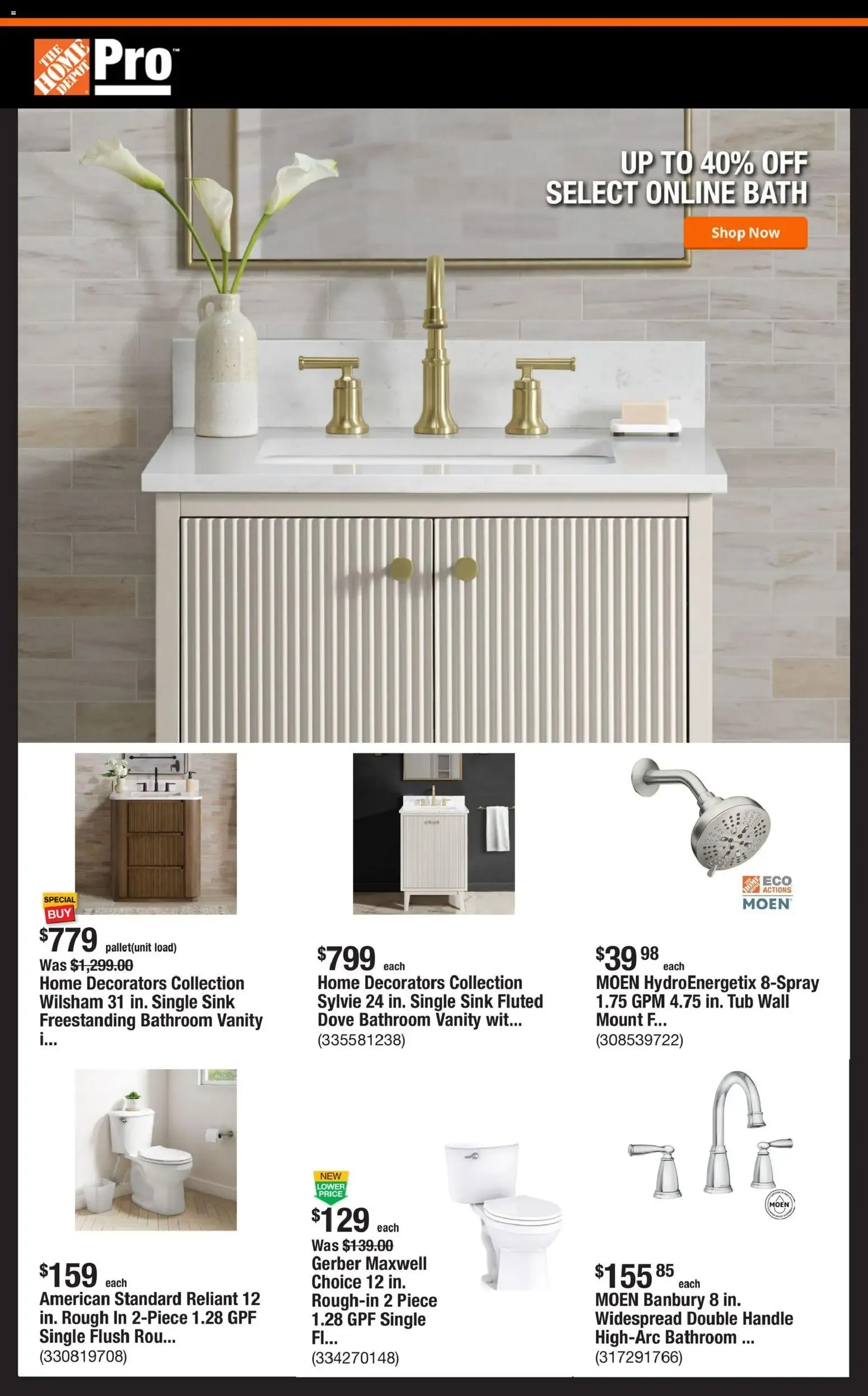 Weekly ad Home Depot Pro - Up to 40% Off Select Online Bath from October 26 to November 2 2026 - Page 1