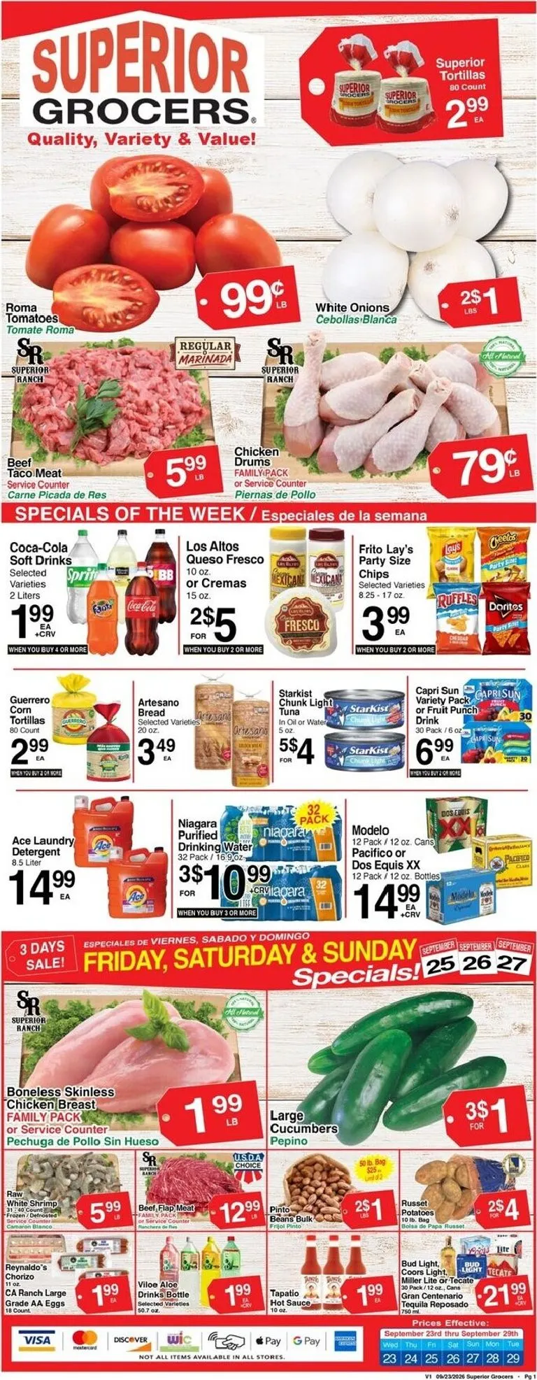 Weekly ad Current Superior Grocers leaflet valid from Wednesday 09/23/2026 to Tuesday 09/29/2026 from September 23 to September 29 2026 - Page 1