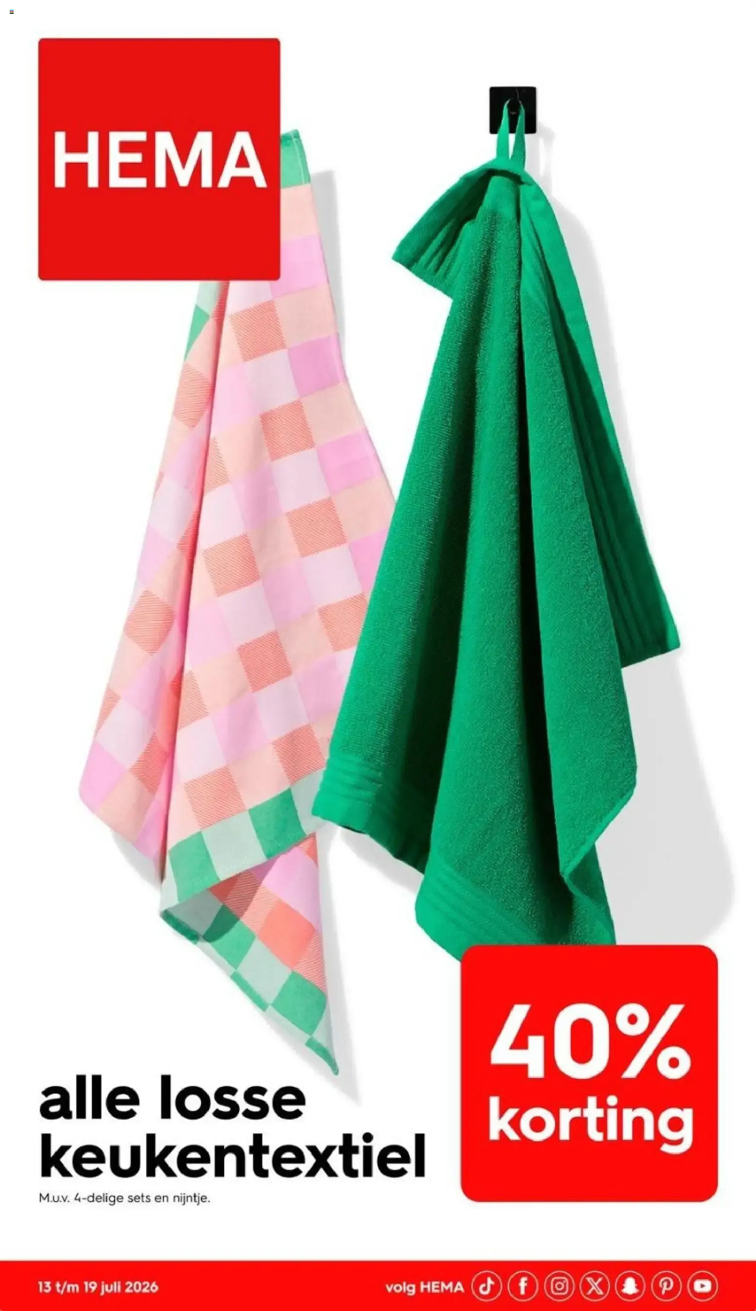 HEMA - 40% de descuento en textiles de cocina sueltos van 13 juli tot 19 juli 2026 - Folder pagina 1