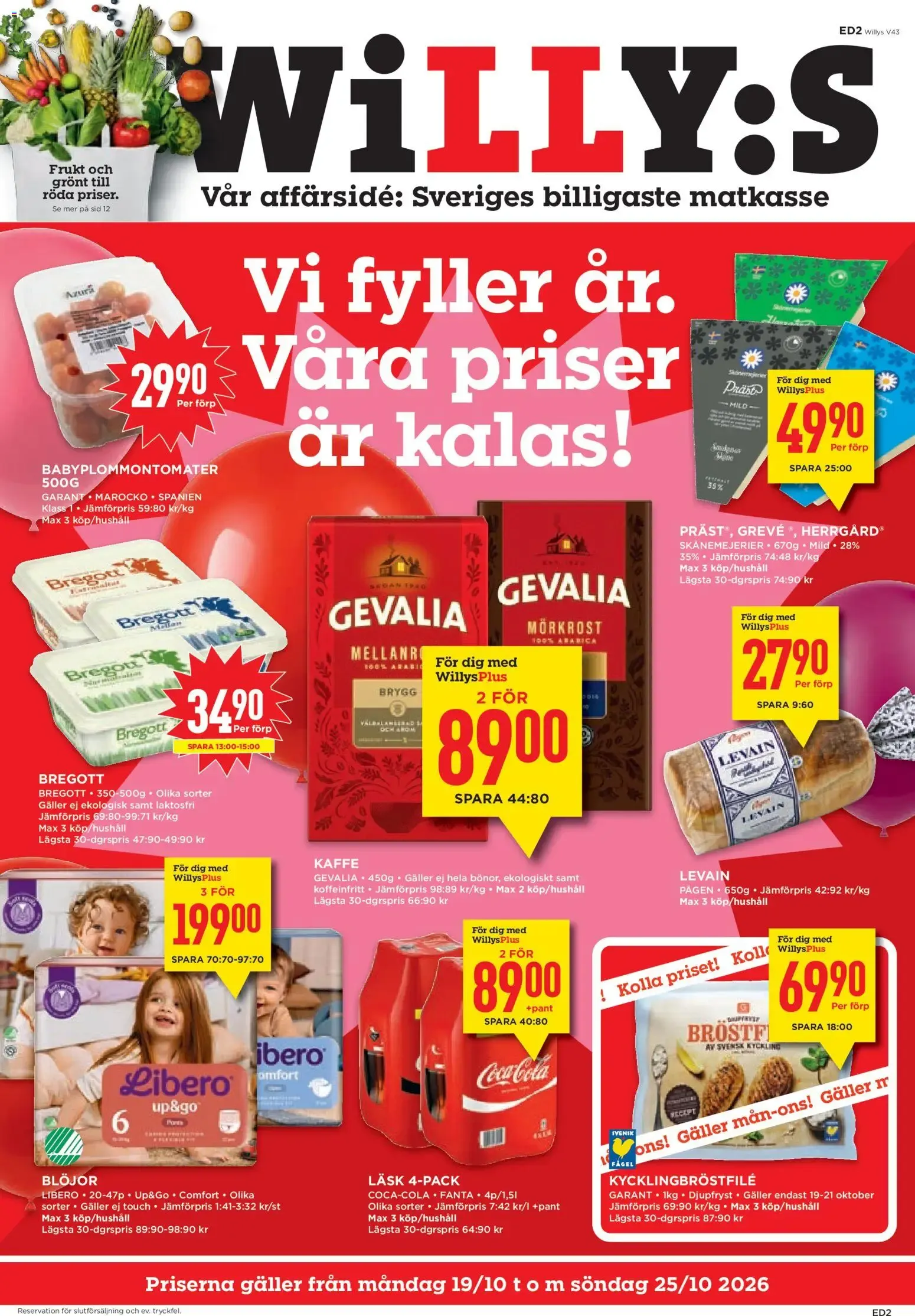Willys erbjudanden från 19/10/2026 - 25/10/2026 > Reklamblad nuvarande rabatter från 19 oktober till 25 oktober 2026 - Reklamblad sidor 1