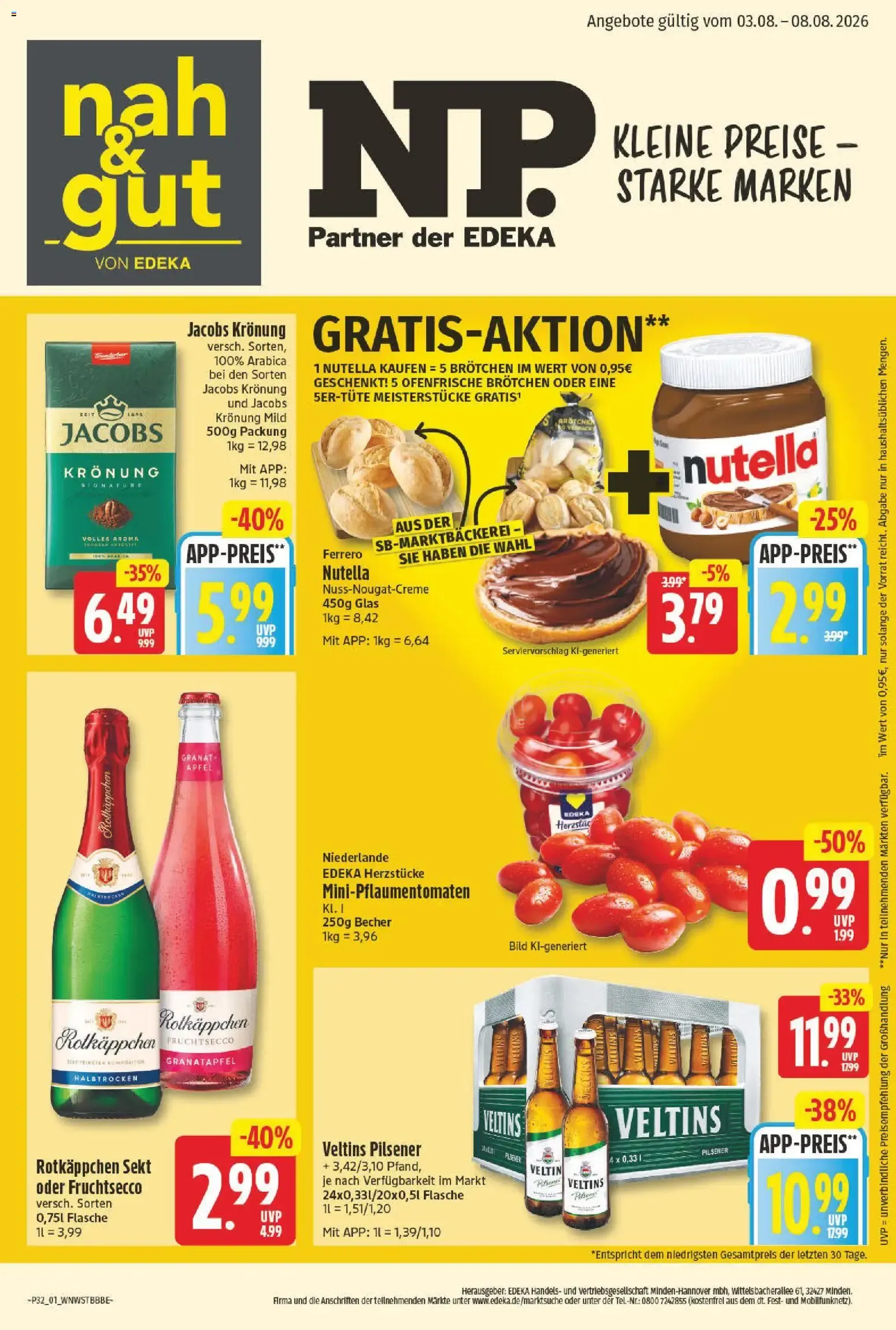 NP Partner der EDEKA: Kleine Preise - Starke Marken von 3. August bis 8. August 2026 - Prospekt seite 1