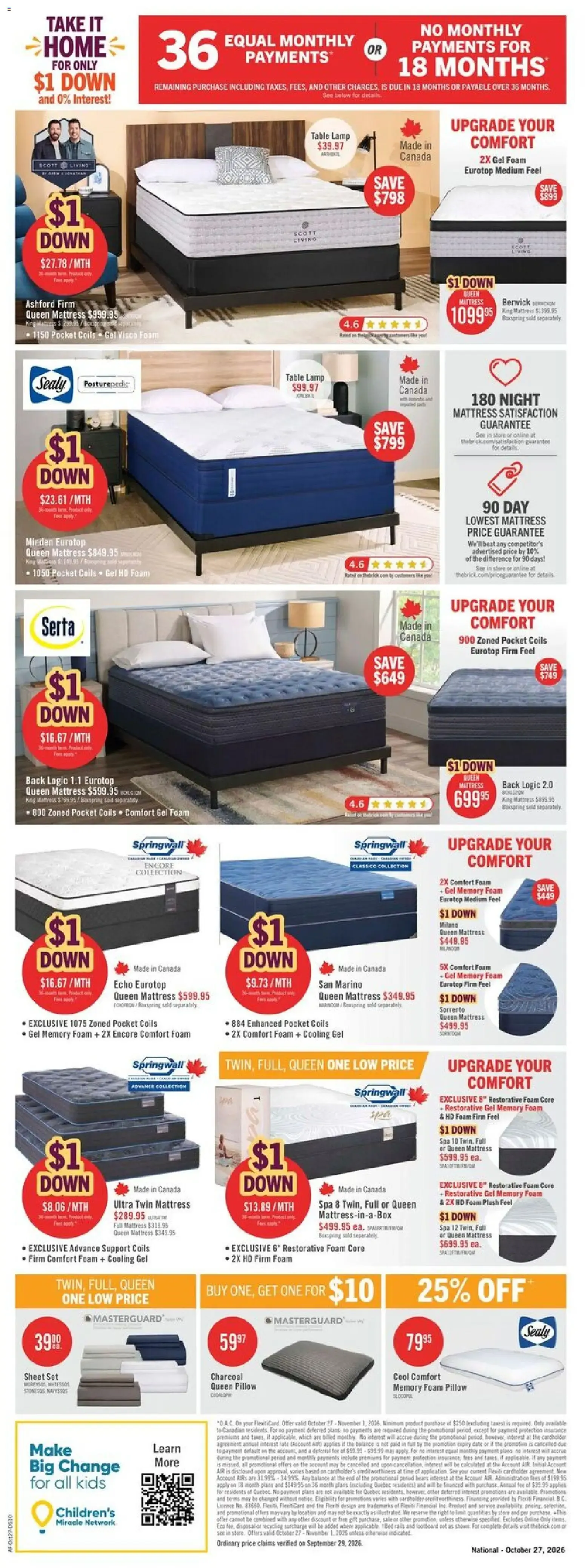 The Brick: Dollar Down Days & Take it Home - $1 Down and 0% Interest from October 27 to November 1 2026 - flyer page 15