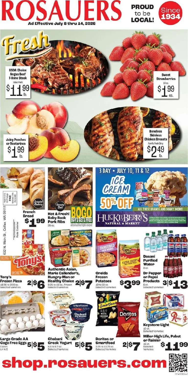 Weekly promotion Current Rosauers leaflet valid from Wednesday 07/08/2026 to Tuesday 07/14/2026 spanning from July 8 to July 14 2026 - Page 1 for Catalogue 365