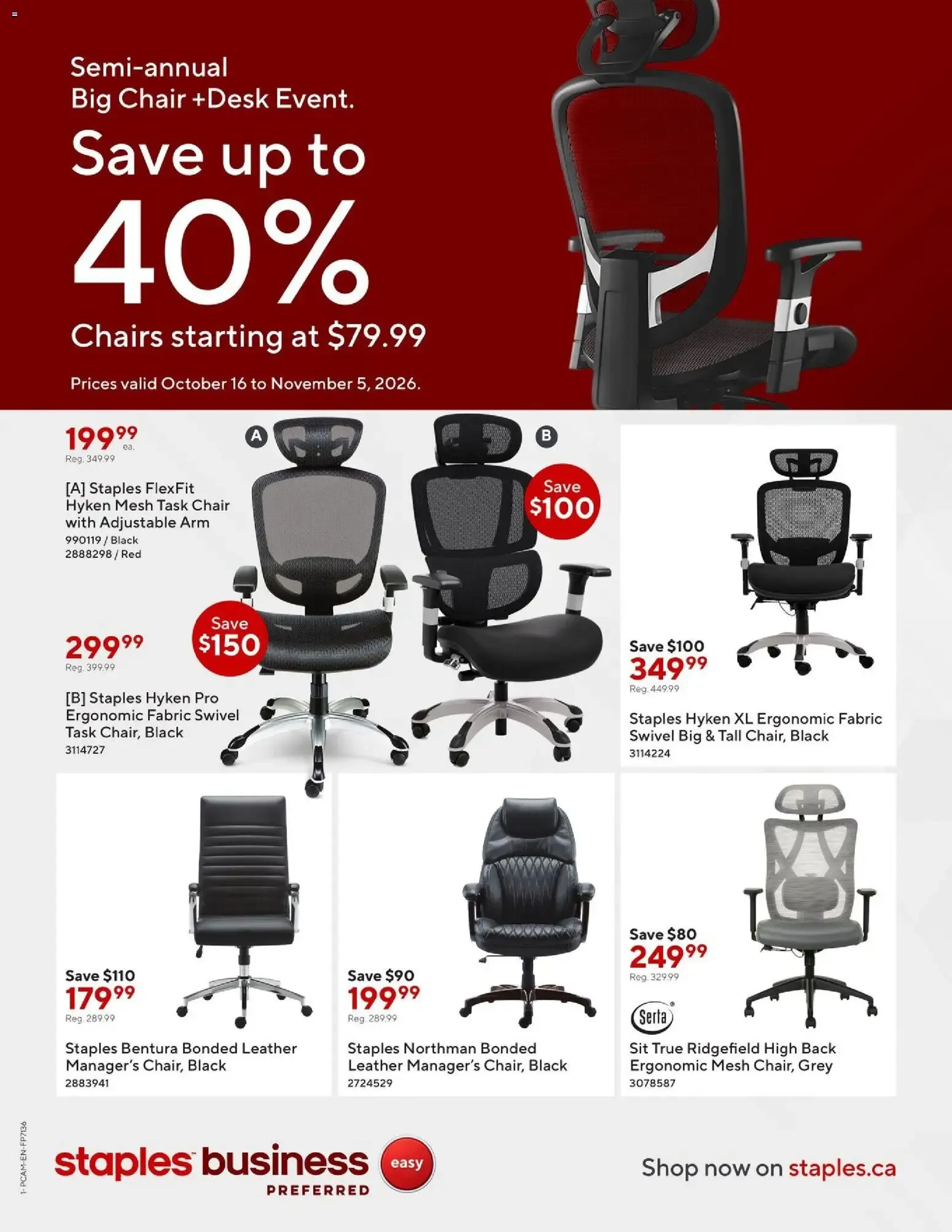 Staples flyer - Semi-annual big chair from Oct 16, 2026 > weekly specials & deals from October 16 to November 5 2026 - flyer page 1