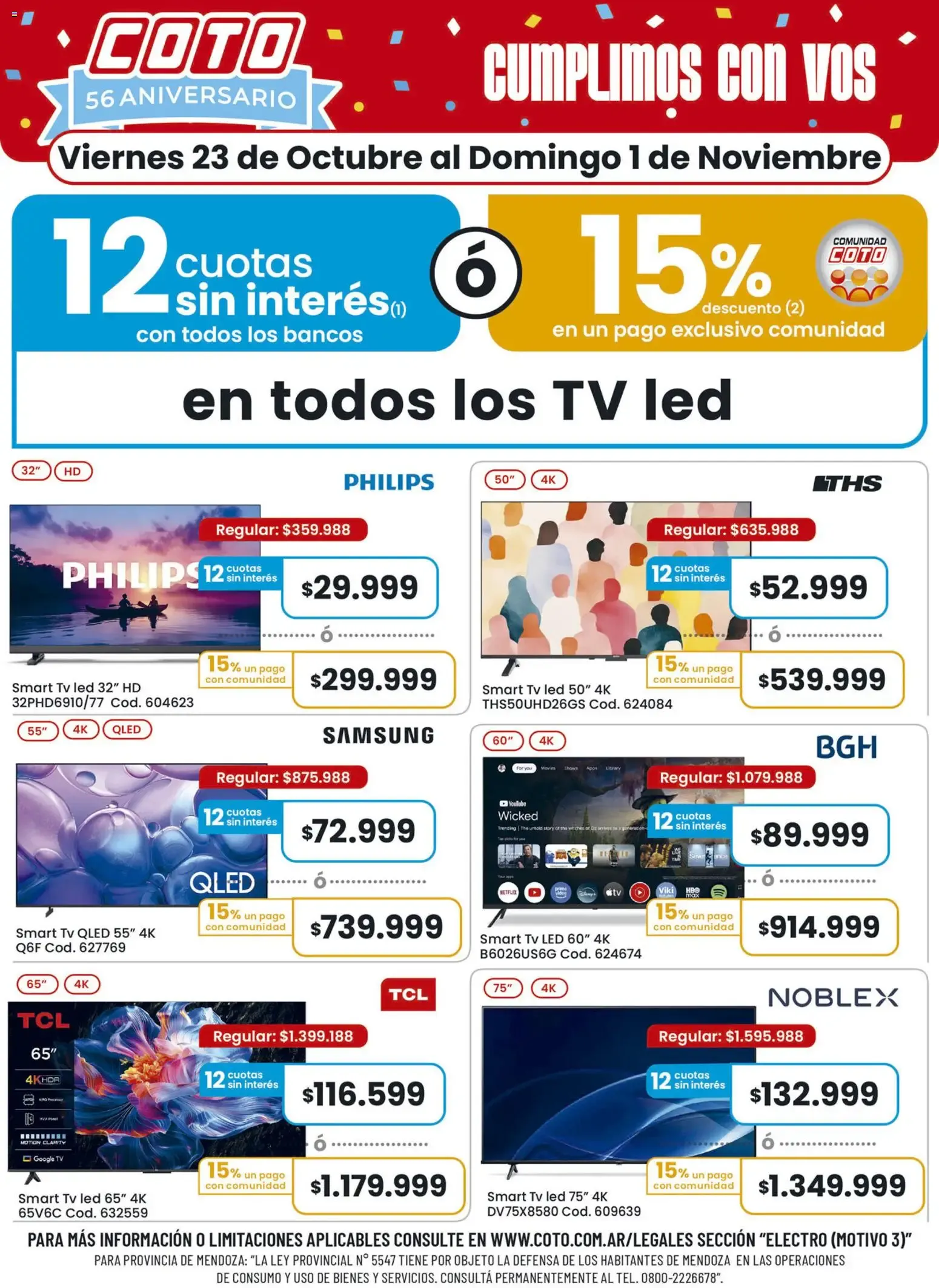 Ofertas de Coto - 56 Aniversario - Ofertas en TV LED 23 de octubre al 1 de noviembre 2026 - Página 1 del catálogo