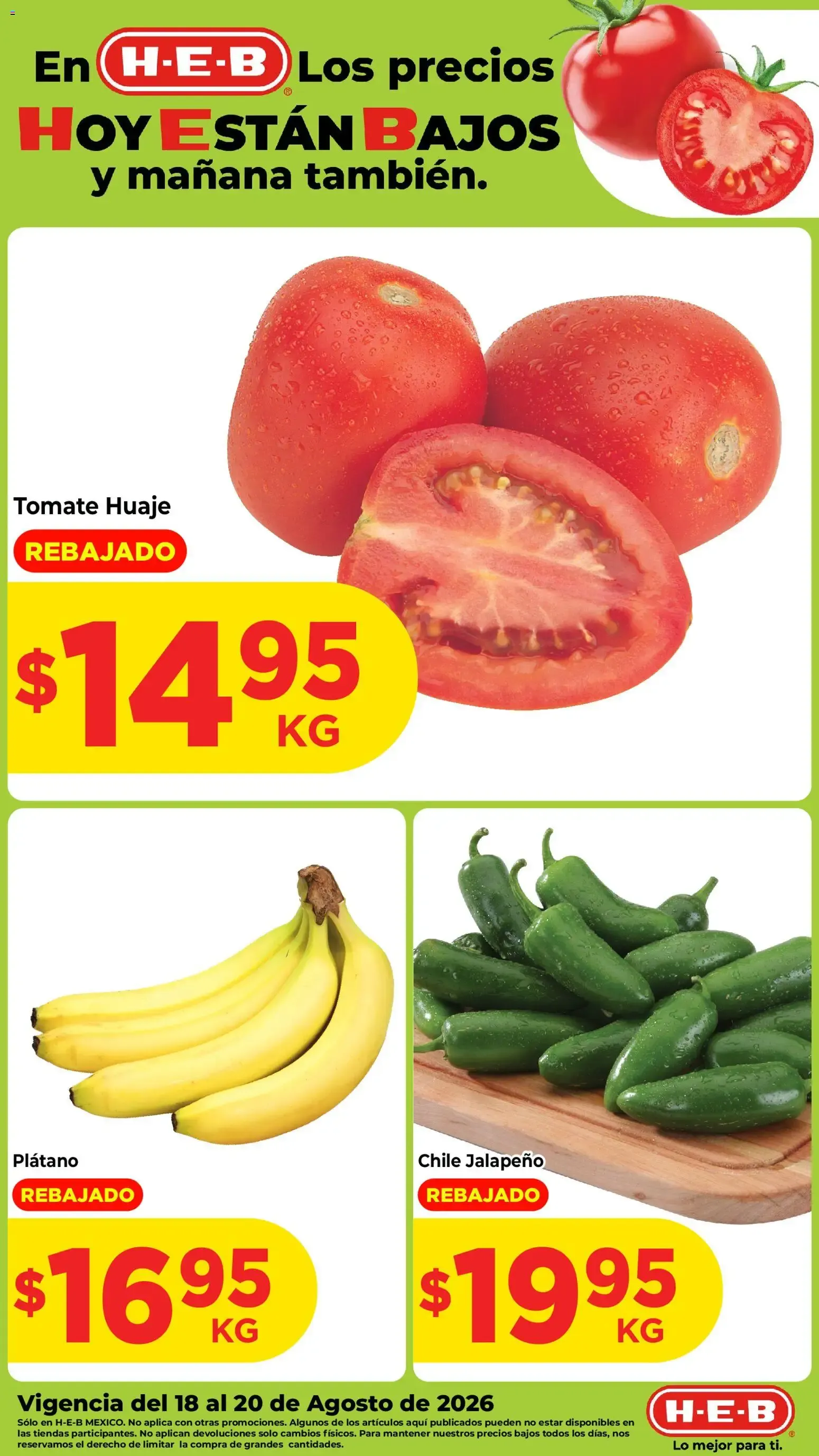 Catálogo de En H-E-B Los precios HOY ESTÁN BAJOS y mañana también. 18 de agosto al 20 de agosto 2026 - Pagina 1