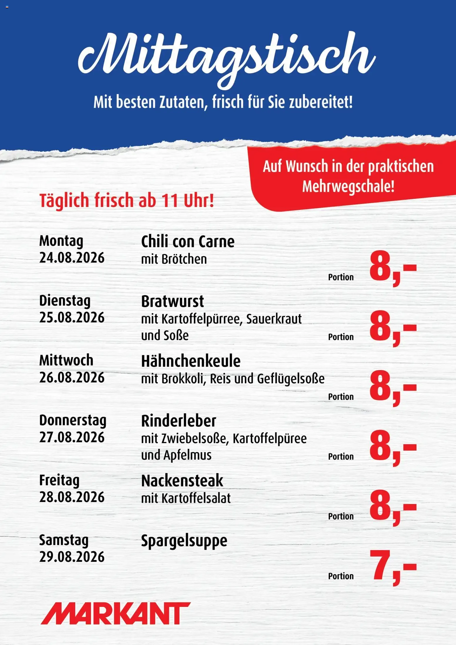 MARKANT Mittagstisch von 24. August bis 29. August 2026 - Prospekt seite 1