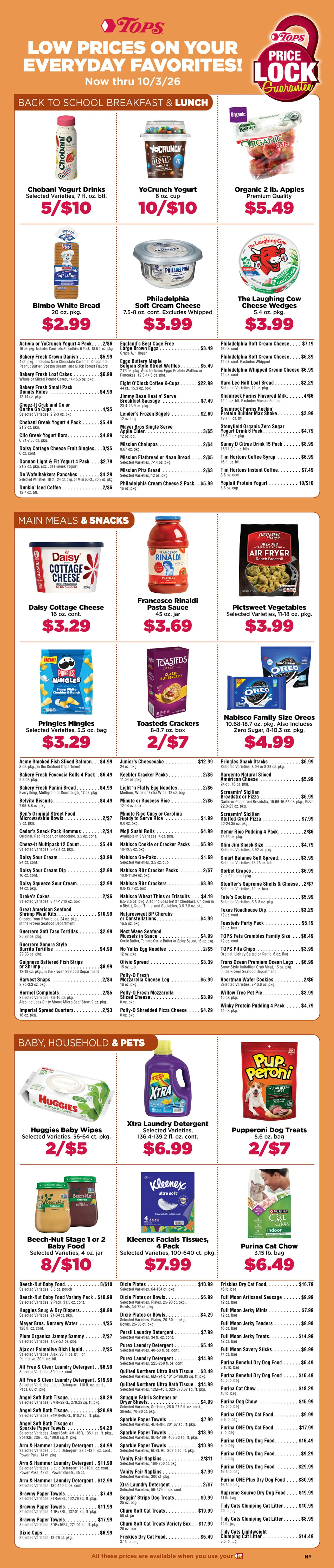 Weekly promotion Current Tops Markets - Tops Low Prices On Your Everyday Favorites! leaflet valid from Sunday 09/06/2026 to Saturday 10/03/2026 spanning from September 6 to October 3 2026 - Page 1 for Catalogue 365