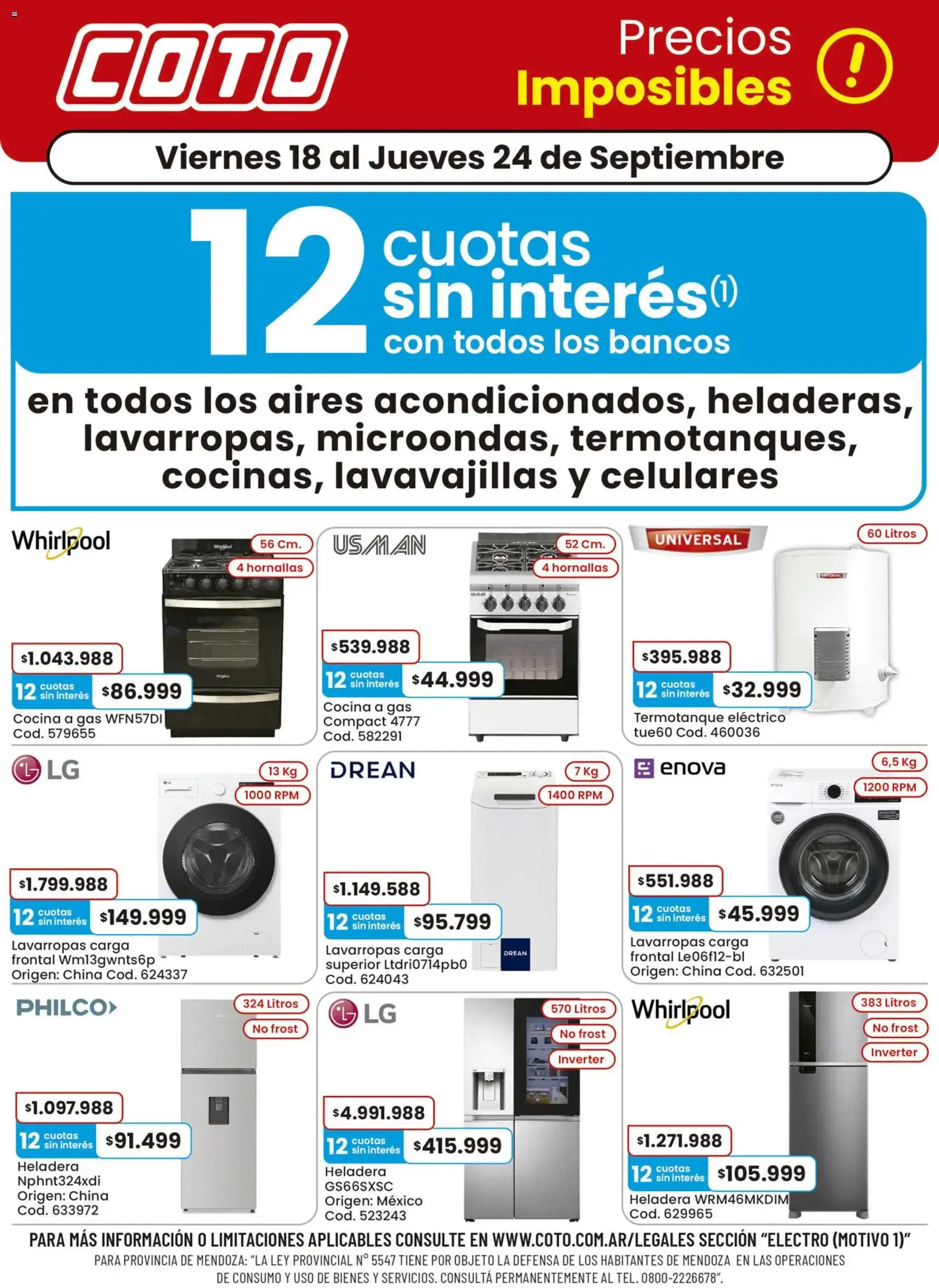 Ofertas de Coto Precios Imposibles! - 12 cuotas sin interés en electro 18 de septiembre al 24 de septiembre 2026 - Página 1 del catálogo