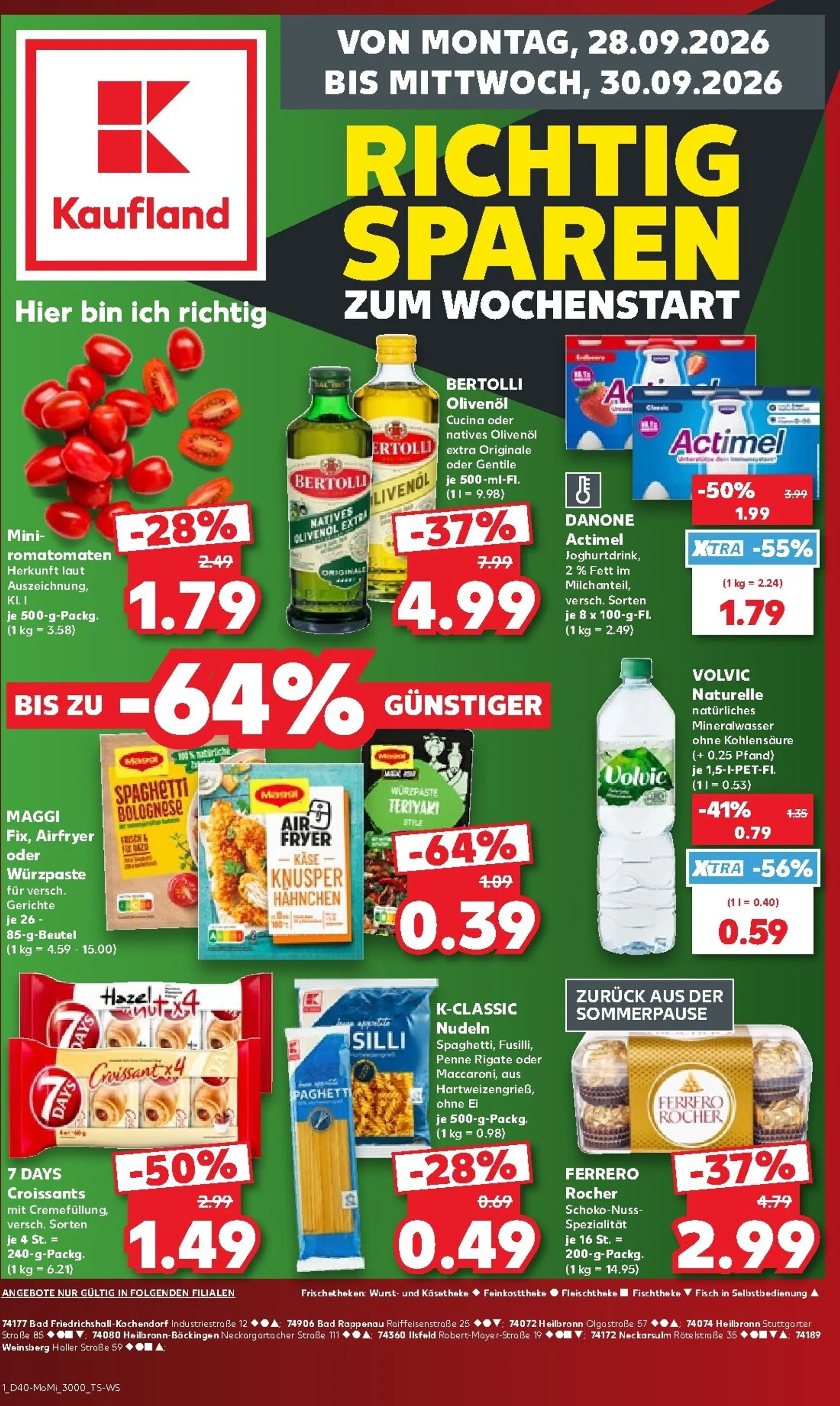Kaufland - Richtig Sparen Prospekt nächste Woche – von Montag 28.09.2026 bis Mittwoch 30.09.2026 von 28. September bis 30. September 2026 - Prospekt seite 1