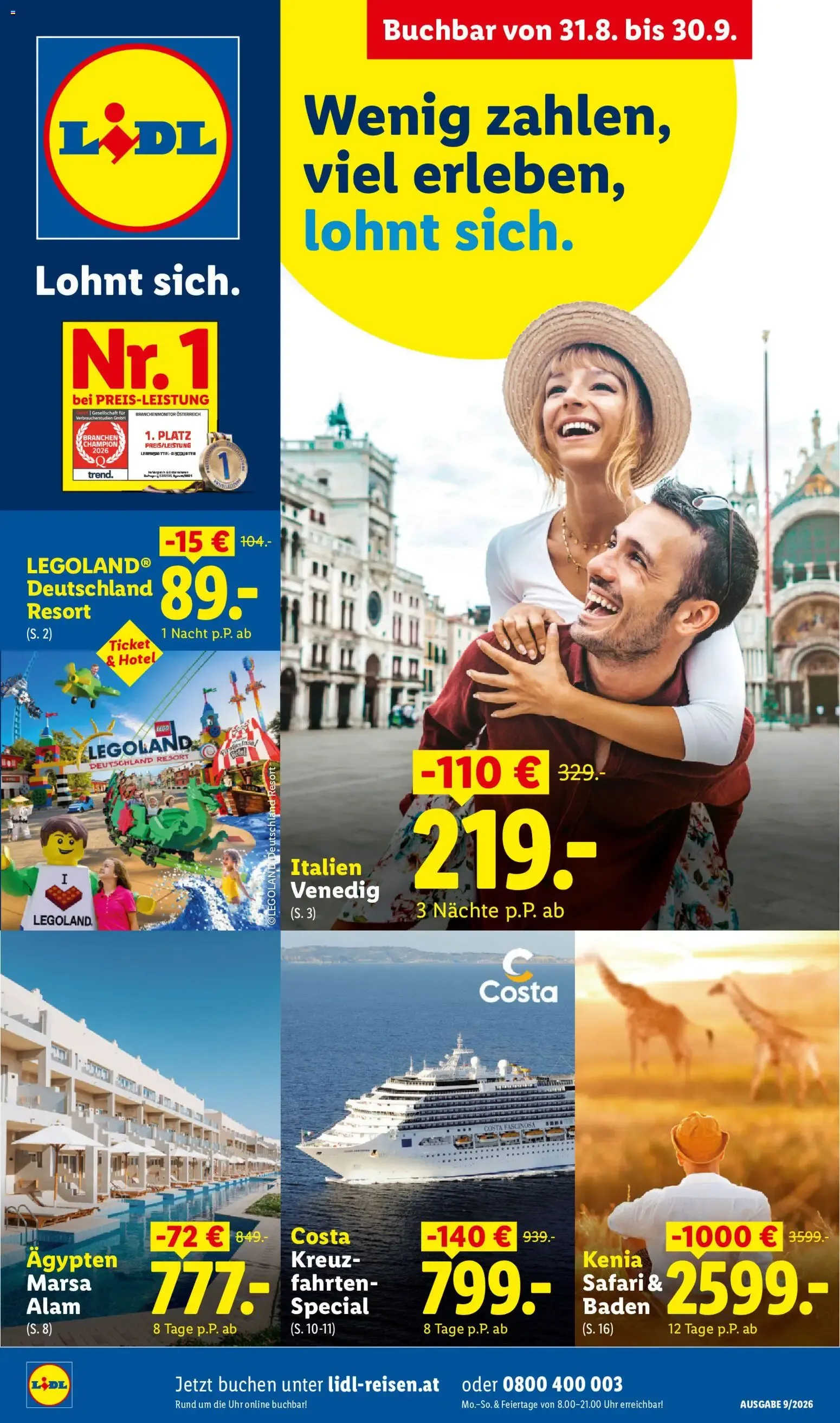 Lidl September Reise - Highlights ab 31.08.2026 - Angebote ab donnerstag von 31. August bis 30. September 2026 - Flugblätt seite 1