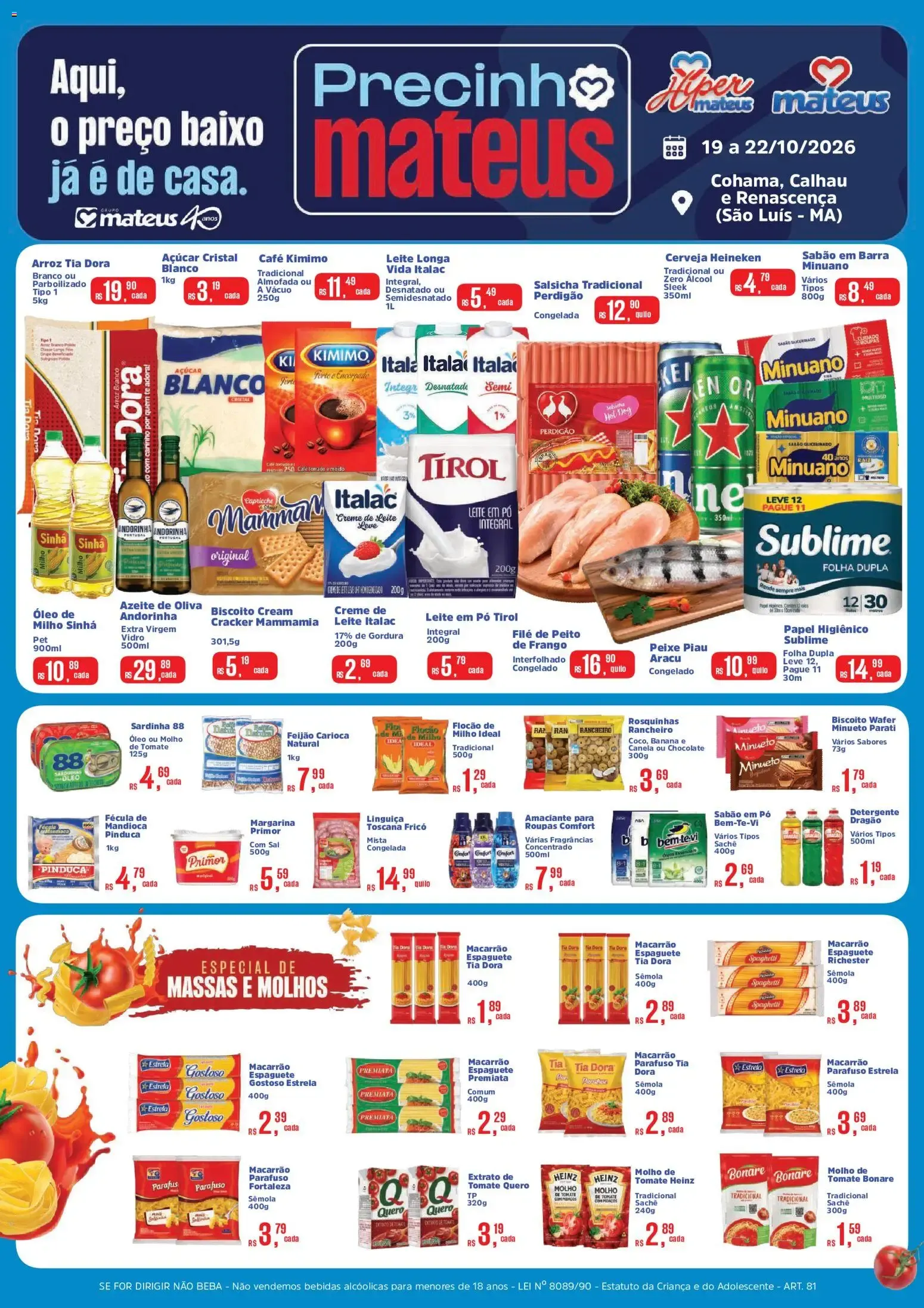 Encarte de Mateus ofertas Precinho pra Levar de 19/10/2026 | Promoções Online 19 de outubro até 22 de outubro 2026 - Pagina 1