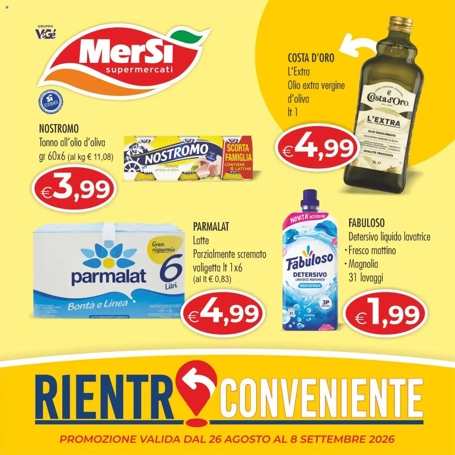 MerSi Supermercati - Rientro Conveniente - Offerte dal 26/08/2026 al 08/09/2026 da 26 agosto a 8 settembre di 2026 - Pagina del volantino 1