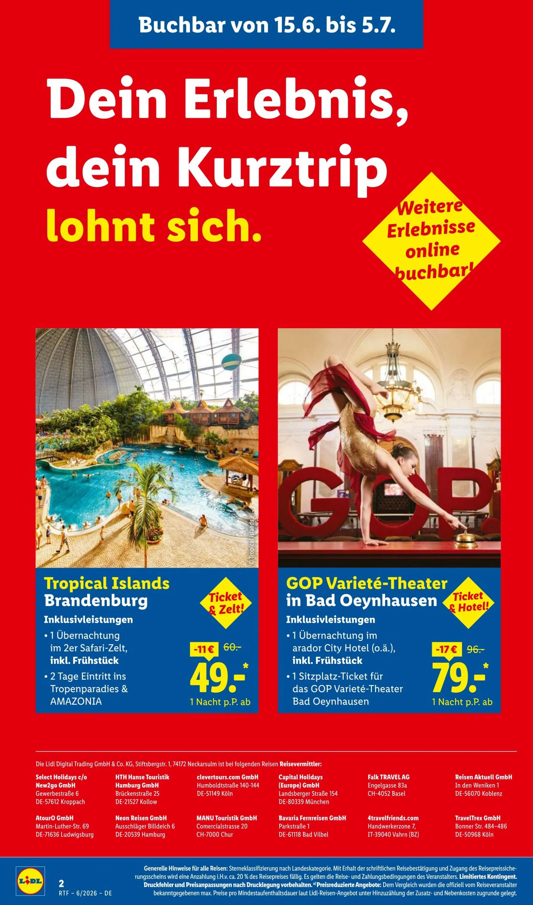 Lidl - Reise Highlights Prospekt – von Donnerstag 11.06.2026 bis Mittwoch 15.07.2026 von 13. Juni bis 15. Juli 2026 - Prospekt seite 2