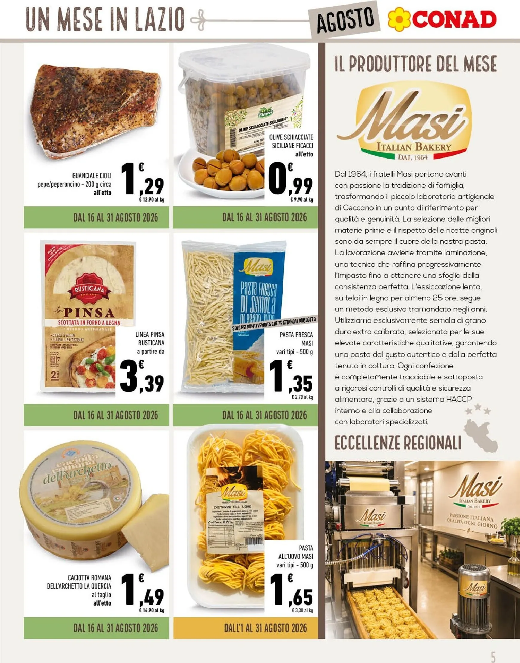 Volantino attuale di Conad - Un Mese in Lazio a Tavola valido dal sabato 01/08/2026 al lunedì 31/08/2026 da 1 agosto a 31 agosto di 2026 - Pagina del volantino 5