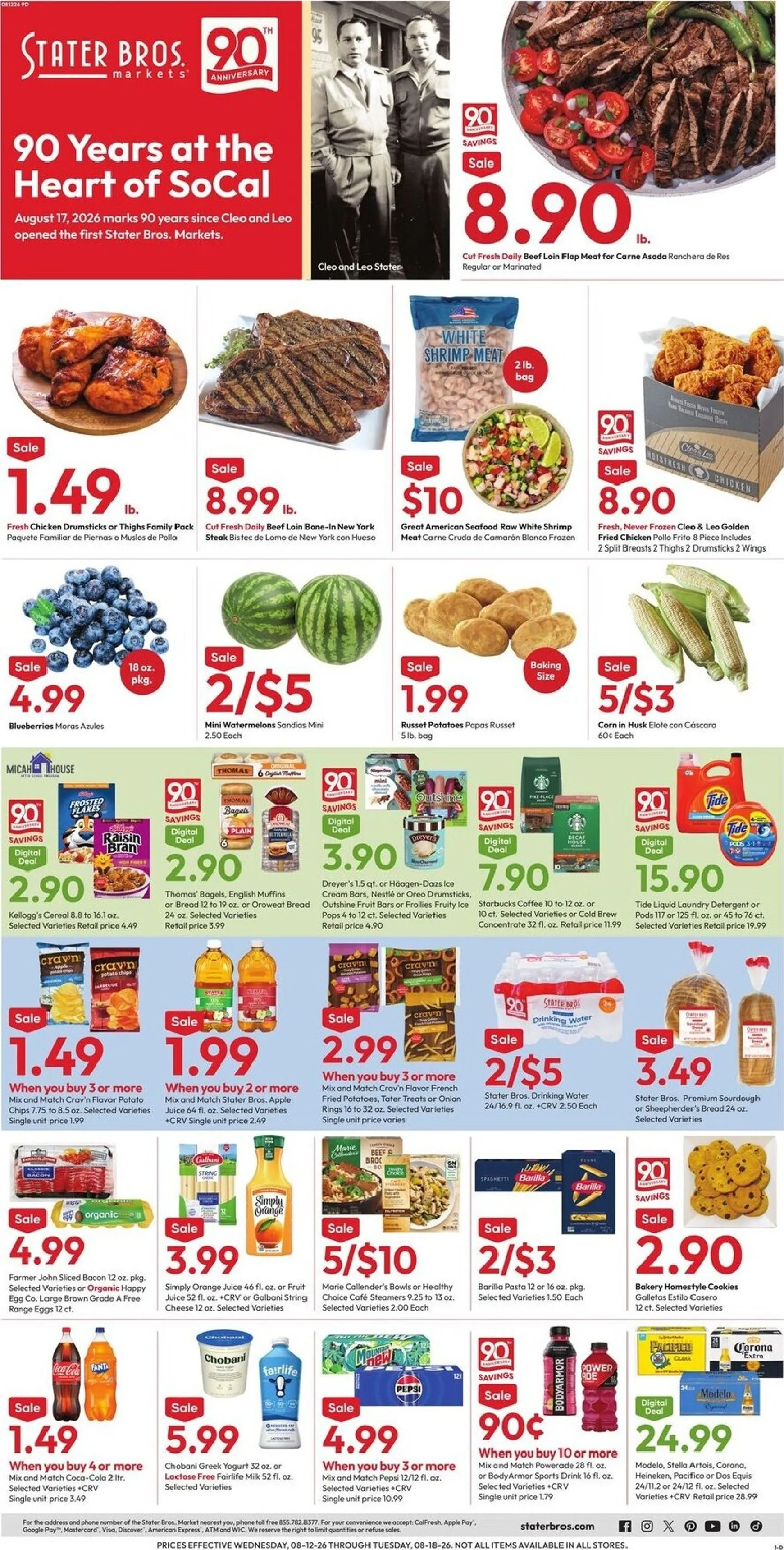 Weekly ad Stater Bros. Markets - 90 Years at the Heart of SoCal from August 12 to August 18 2026 - Page 1