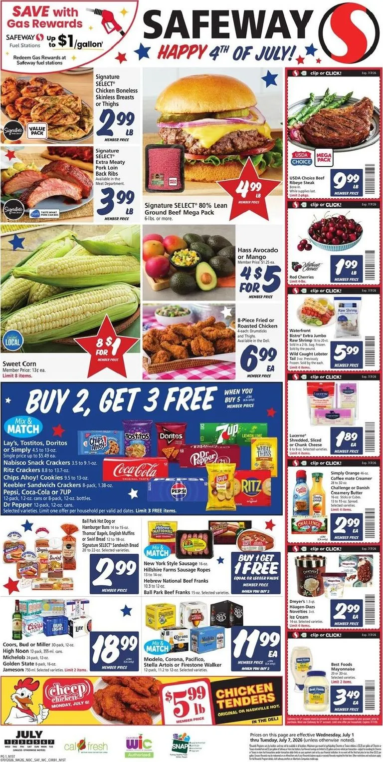 Weekly ad Current Safeway leaflet valid from Wednesday 07/01/2026 to Tuesday 07/07/2026 from July 1 to July 7 2026 - Page 1