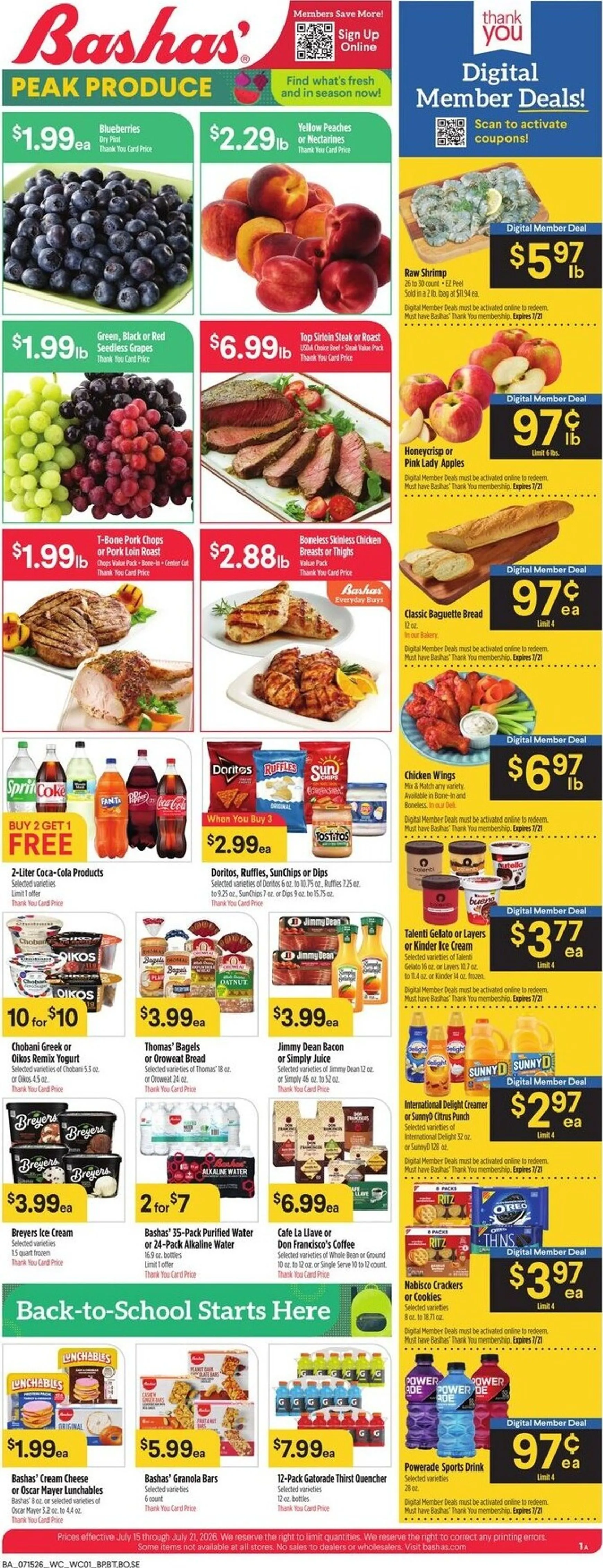 Current Bashas' leaflet valid from Wednesday 07/15/2026 to Tuesday 07/21/2026