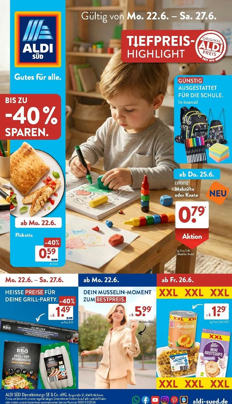 ALDI SÜD Prospekt – von Montag 22.06.2026 bis Samstag 27.06.2026 von 22. Juni bis 27. Juni 2026 - Prospekt seite 1