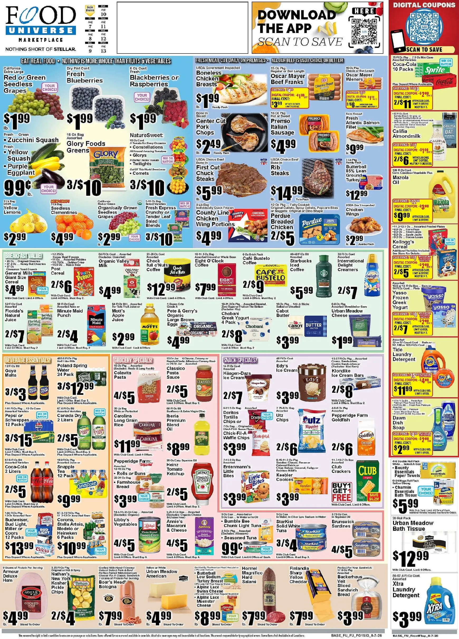 Weekly ad Current Food Universe leaflet valid from Friday 08/07/2026 to Thursday 08/13/2026 from August 10 to August 13 2026 - Page 1