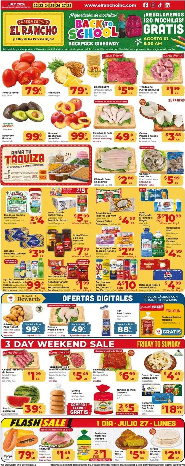 Weekly ad Current El Rancho leaflet valid from Wednesday 07/22/2026 to Tuesday 07/28/2026 from July 22 to July 28 2026 - Page 1