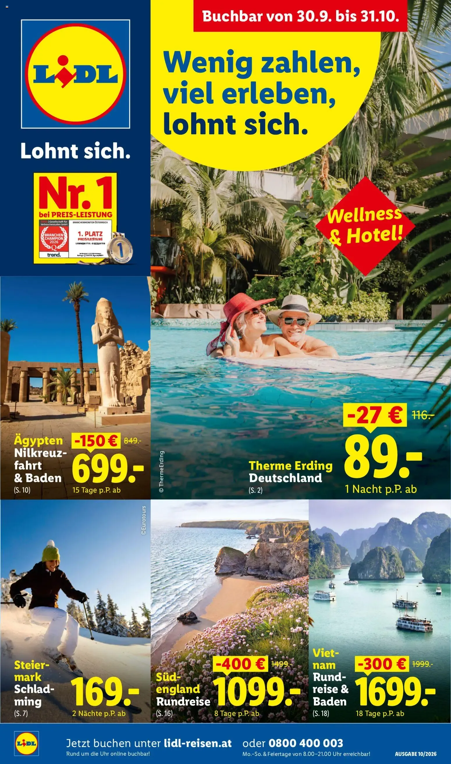 Lidl Reisen: Buchbar vom 30.09. bis 31.10.2026 von 30. September bis 31. Oktober 2026 - Flugblätt seite 1
