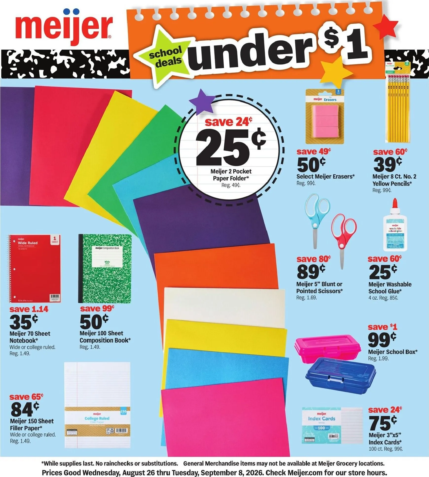 Future Meijer - School deals under $1 flyer valid from Wednesday 08/26/2026 to Tuesday 09/08/2026