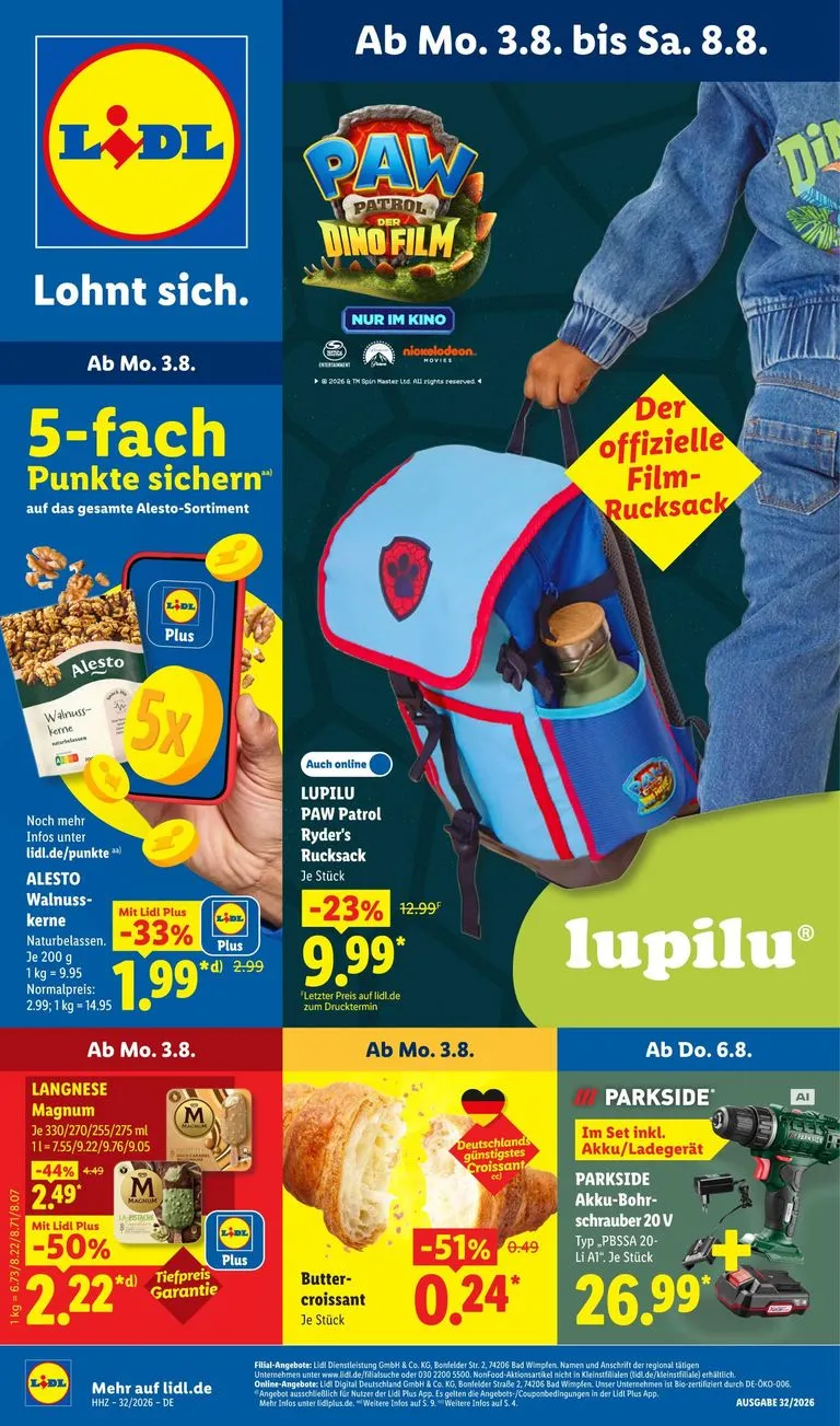 Lidl Prospekt – von Montag 03.08.2026 bis Samstag 08.08.2026 von 3. August bis 8. August 2026 - Prospekt seite 1