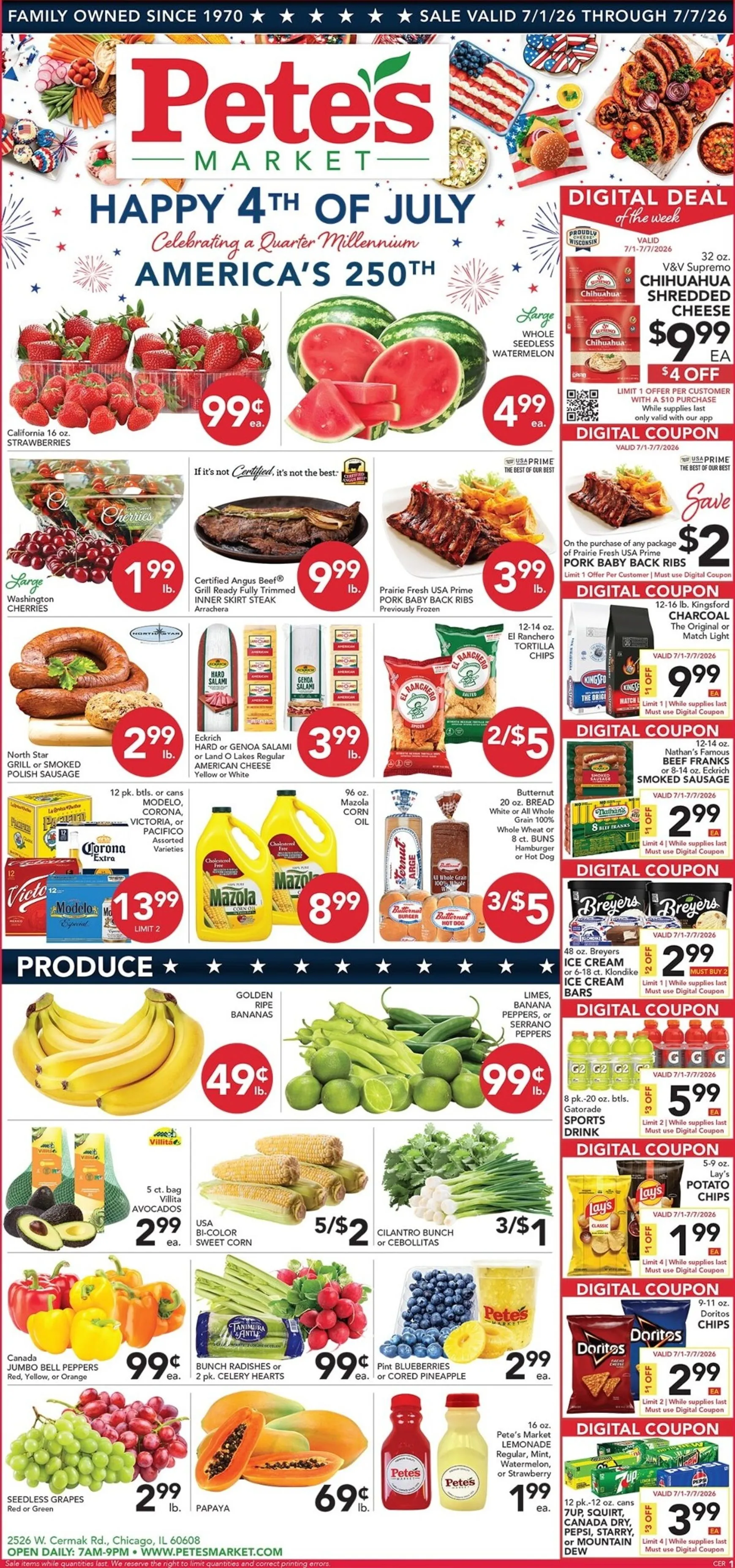 Weekly ad Pete's Market - Ofertas del 4 de Julio y 250 Aniversario de América from July 1 to July 7 2026 - Page 1