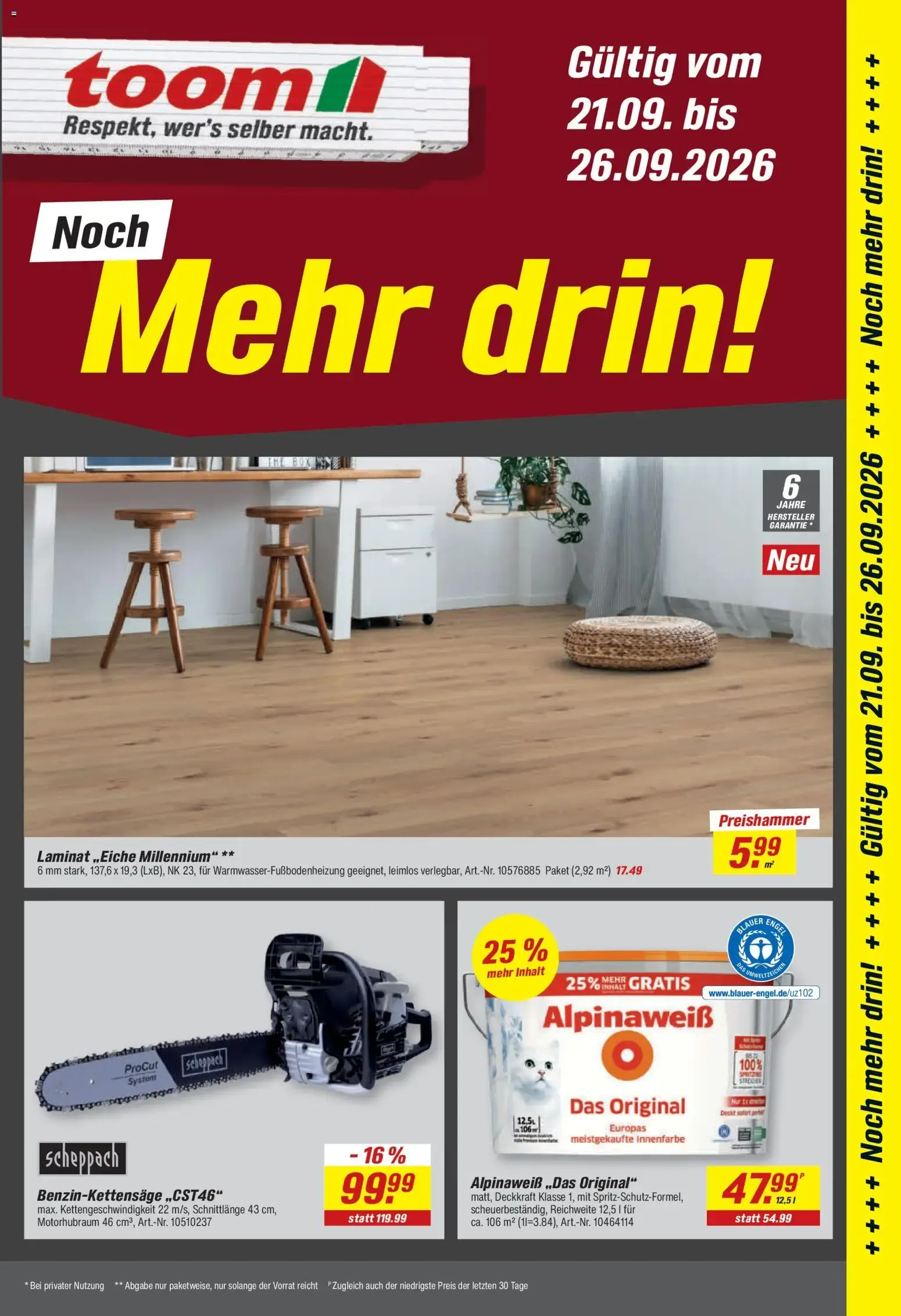 Toom Baumarkt Prospekt (ab 21.09.2026) zum Blättern von 21. September bis 26. September 2026 - Prospekt seite 1